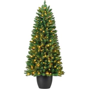 imageBest Choice Products Prelit Potted Pencil Christmas Tree 45Ft Artificial Lighted Holiday Dcor 175 Twinkling LEDs for Home Front Porch6ft
