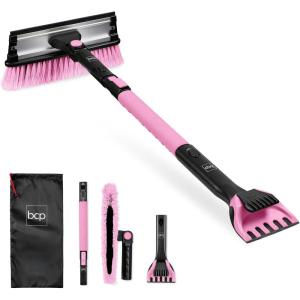 imageBest Choice Products Snow Brush with Squeegee ampamp Ice Scraper Up to 39quot Extendable Foam Grip 270 Pivoting Snow Brush for Car Truck SUV Storage Bag Included  LimePink
