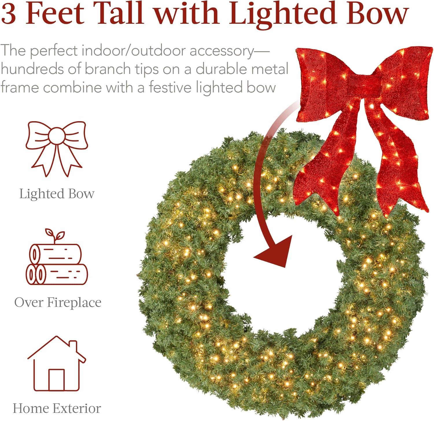 imageBest Choice Products 36in PreLit Christmas Wreath wBerries ampamp Pinecones Large Artificial IndoorOutdoor Decor for Door Mantel wRed Bow PluginGreen Spruce