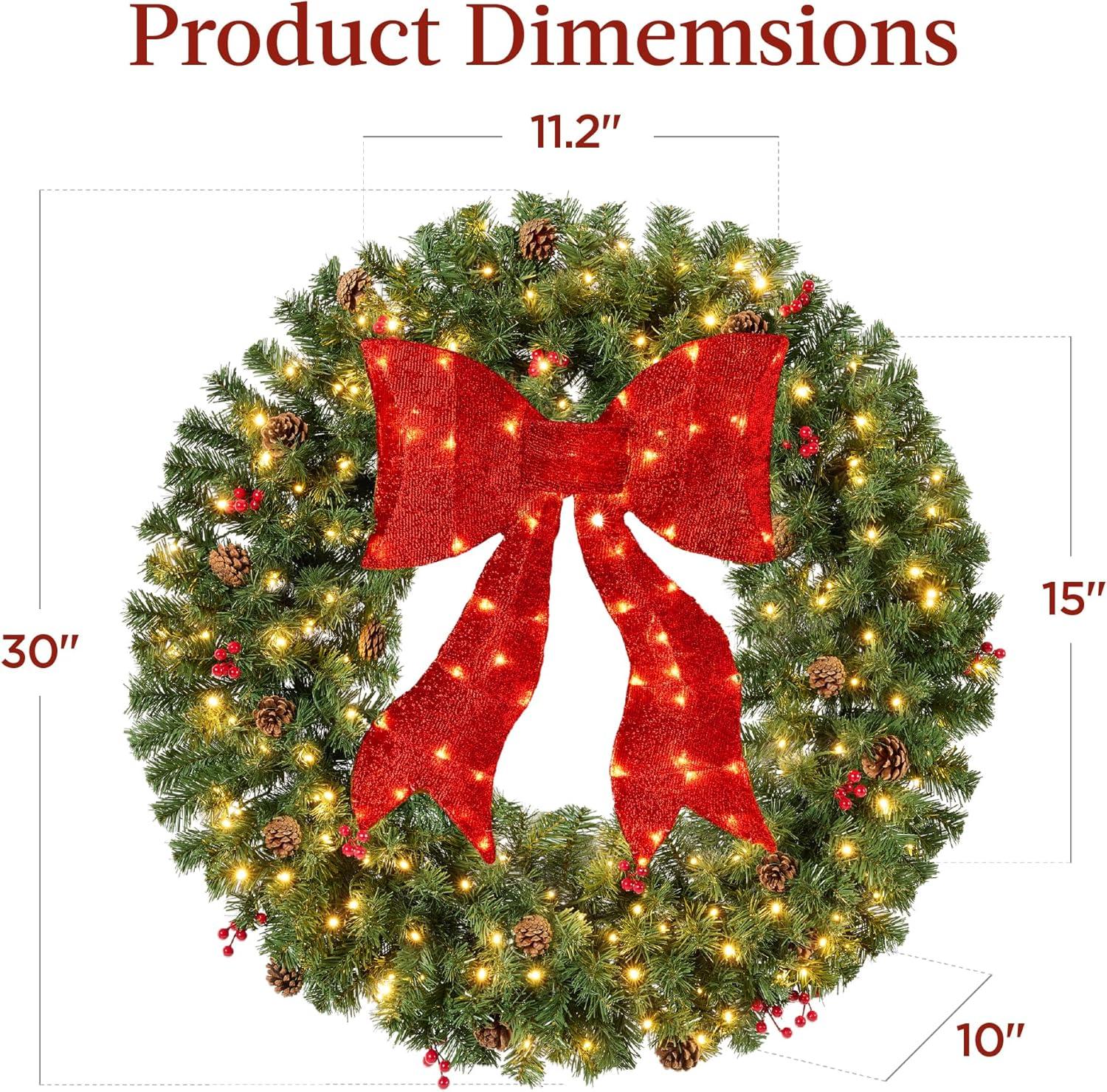 imageBest Choice Products 36in PreLit Christmas Wreath wBerries ampamp Pinecones Large Artificial IndoorOutdoor Decor for Door Mantel wRed Bow PluginGreen Spruce  Decorated