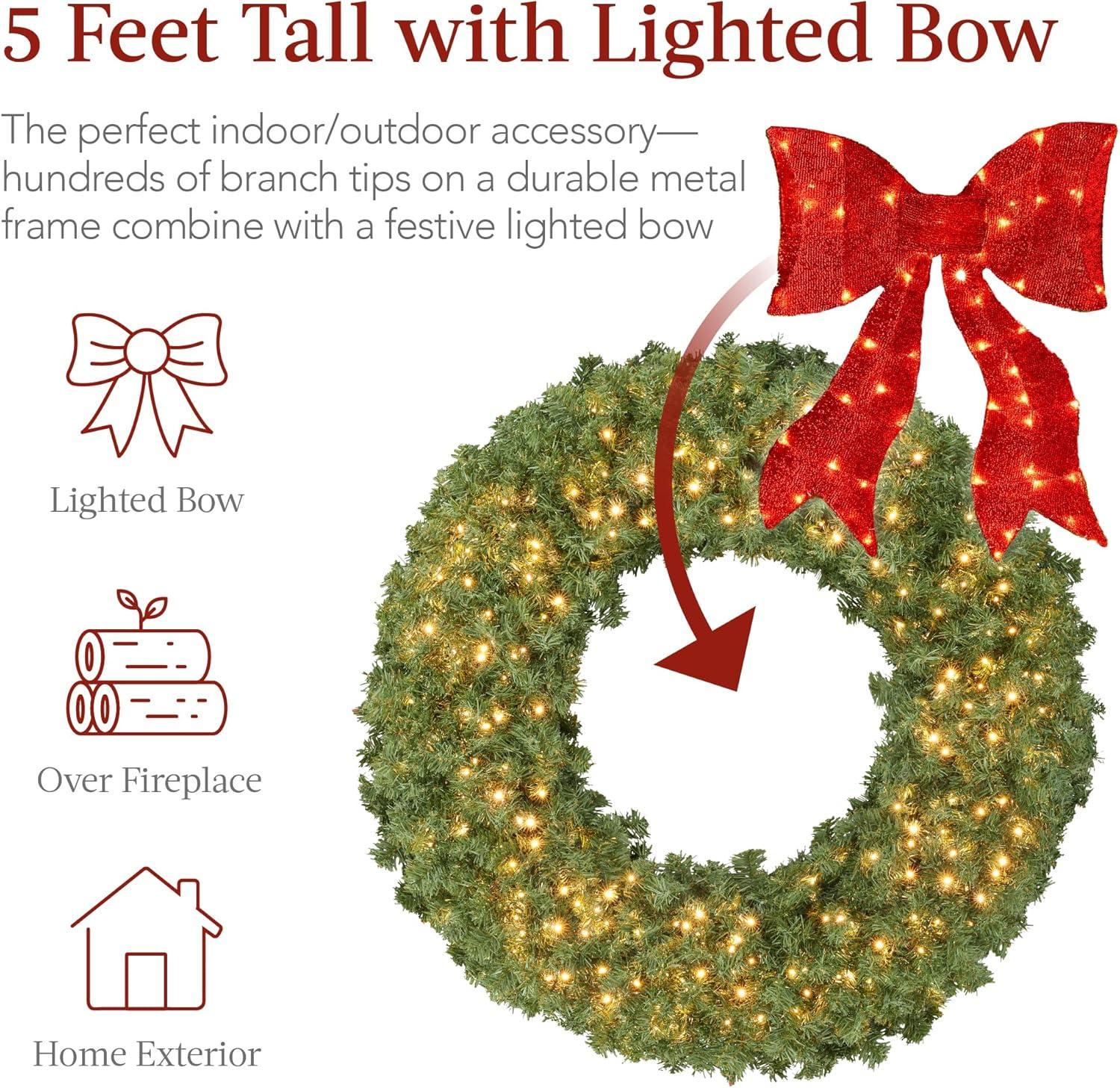 imageBest Choice Products 36in PreLit Christmas Wreath wBerries ampamp Pinecones Large Artificial IndoorOutdoor Decor for Door Mantel wRed Bow PluginGreen Spruce