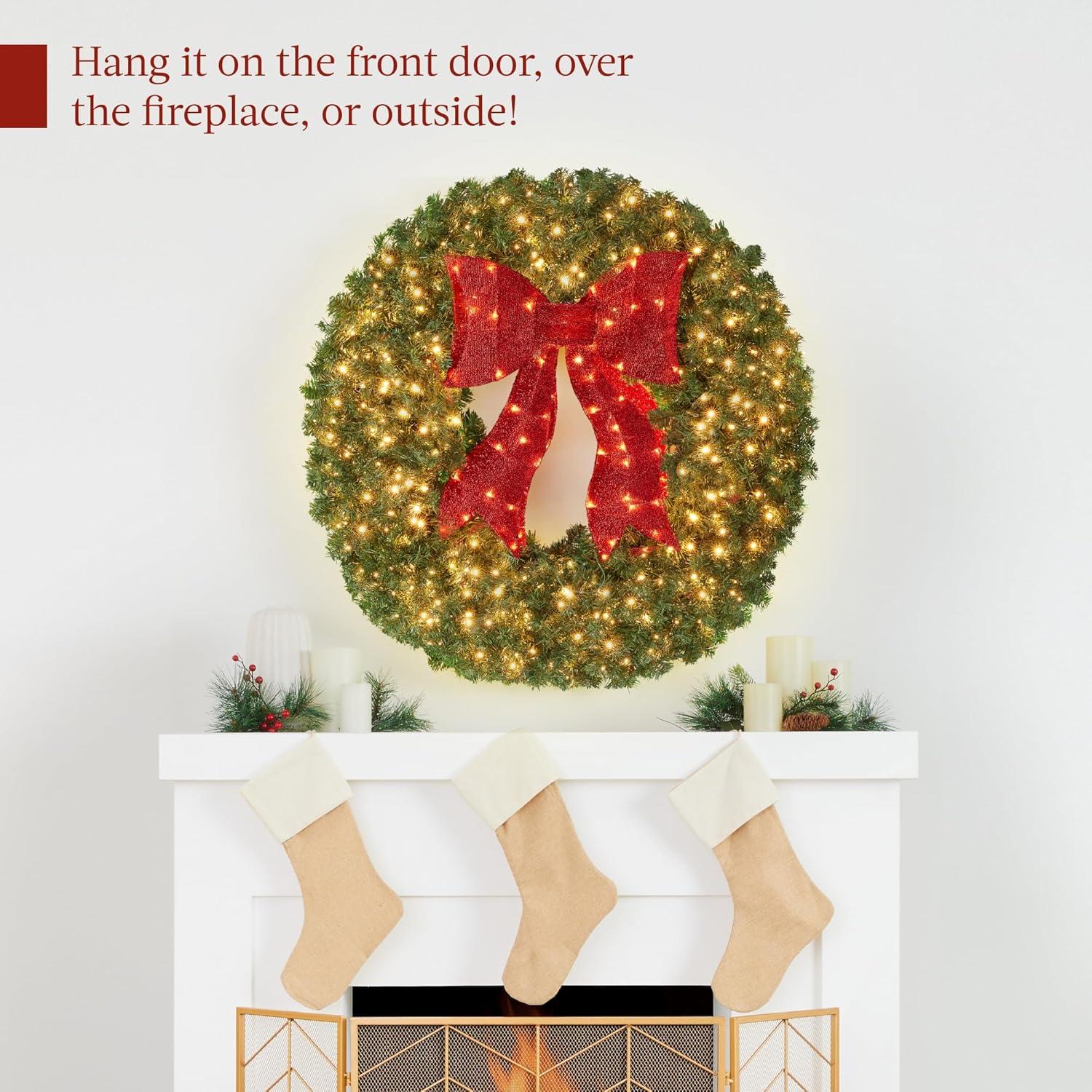 imageBest Choice Products 36in PreLit Christmas Wreath wBerries ampamp Pinecones Large Artificial IndoorOutdoor Decor for Door Mantel wRed Bow PluginGreen Spruce