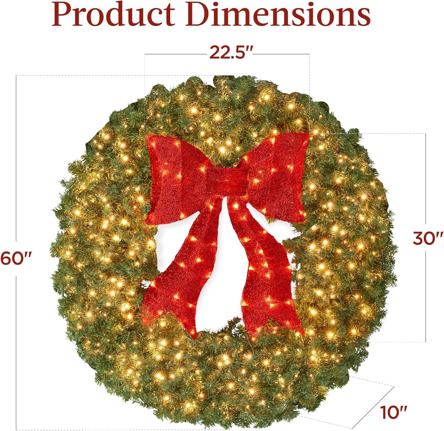 imageBest Choice Products 36in PreLit Christmas Wreath wBerries ampamp Pinecones Large Artificial IndoorOutdoor Decor for Door Mantel wRed Bow PluginGreen Spruce