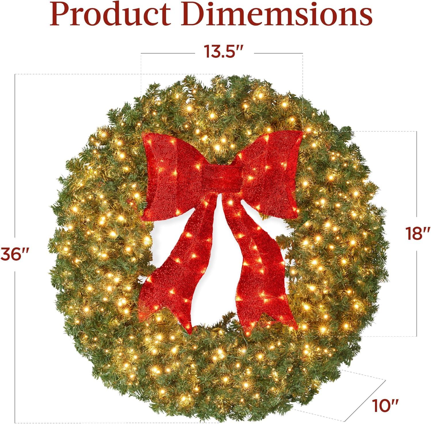 imageBest Choice Products 36in PreLit Christmas Wreath wBerries ampamp Pinecones Large Artificial IndoorOutdoor Decor for Door Mantel wRed Bow PluginGreen Spruce