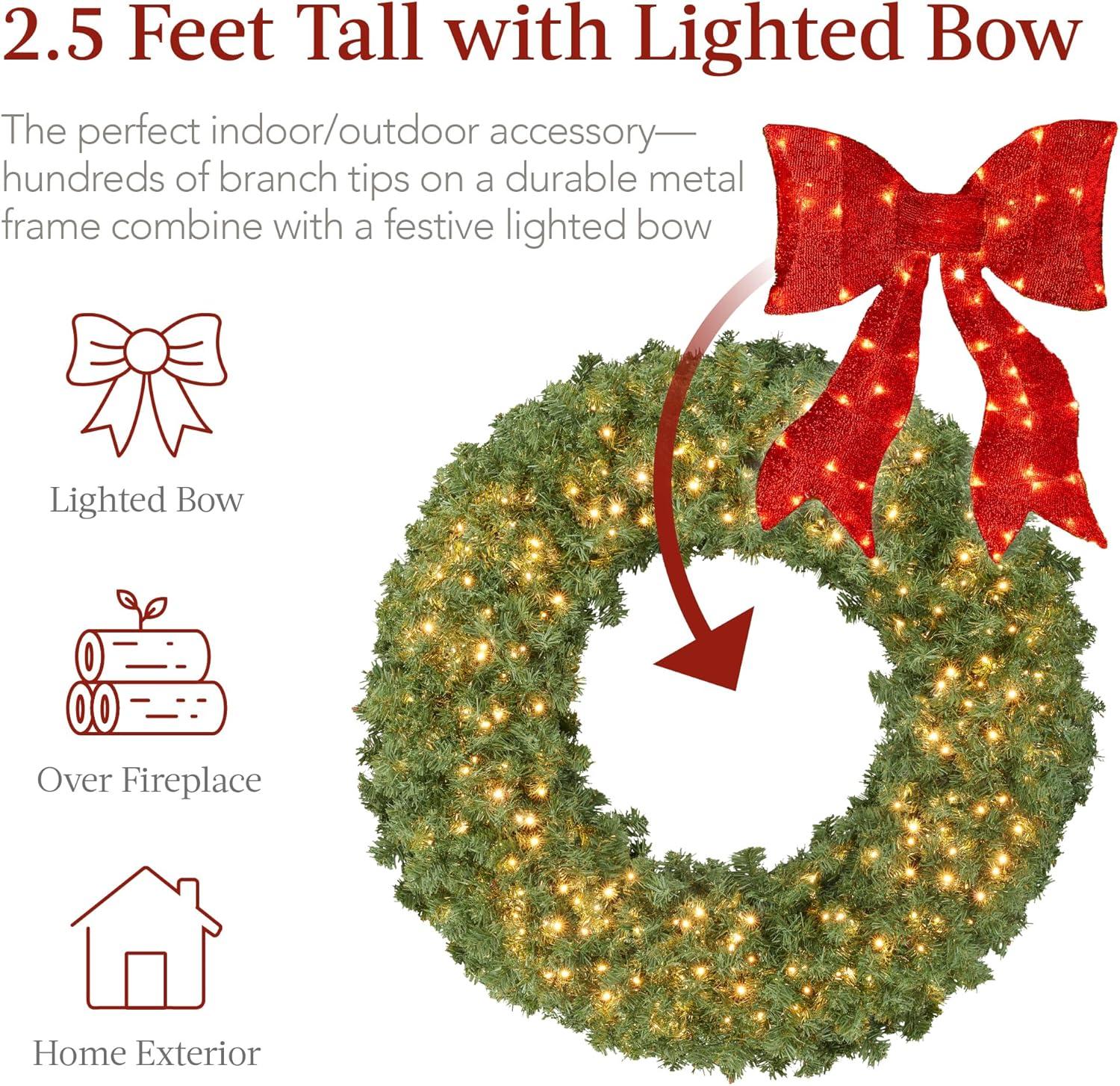 imageBest Choice Products 36in PreLit Christmas Wreath wBerries ampamp Pinecones Large Artificial IndoorOutdoor Decor for Door Mantel wRed Bow PluginGreen Spruce