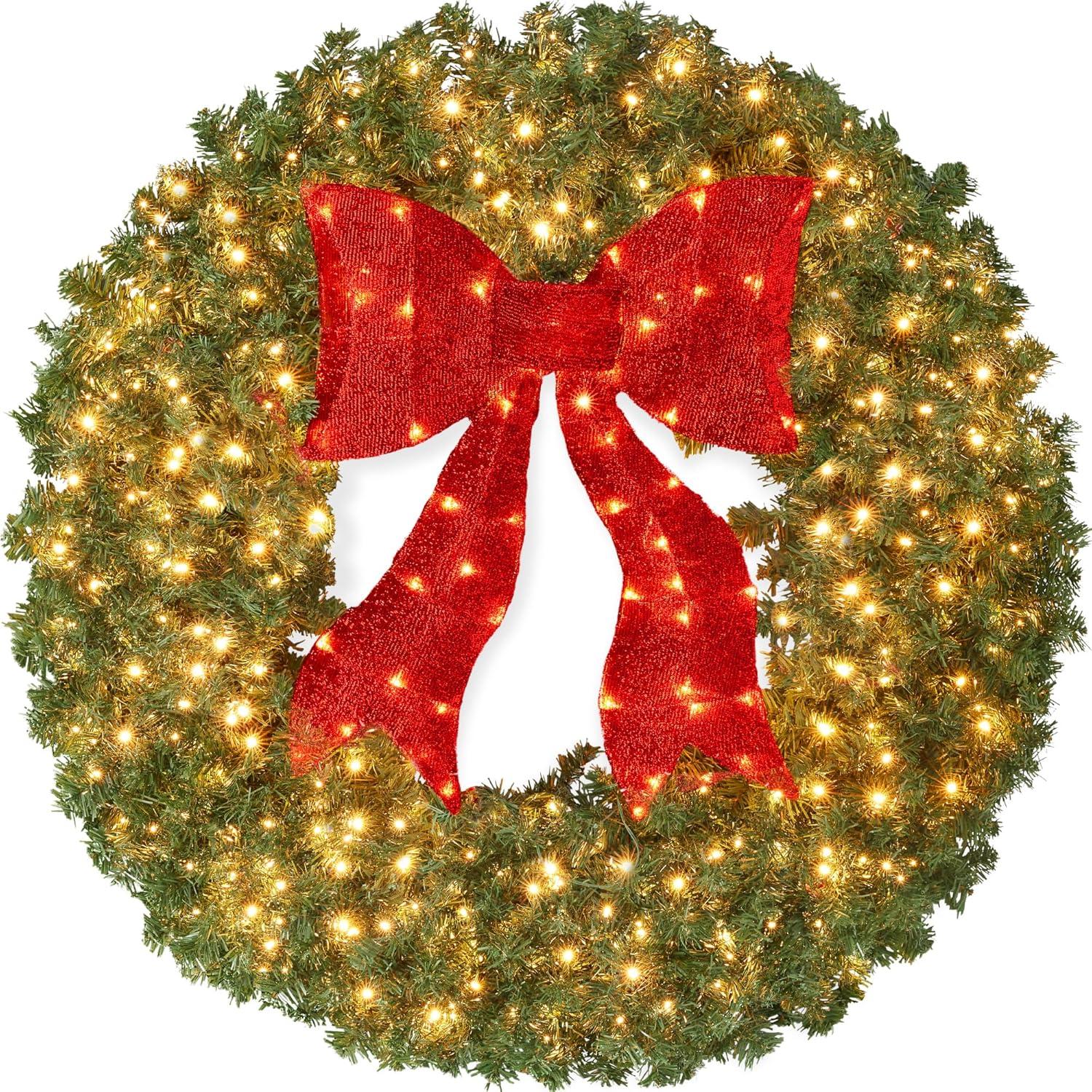 imageBest Choice Products 36in PreLit Christmas Wreath wBerries ampamp Pinecones Large Artificial IndoorOutdoor Decor for Door Mantel wRed Bow PluginGreen Spruce