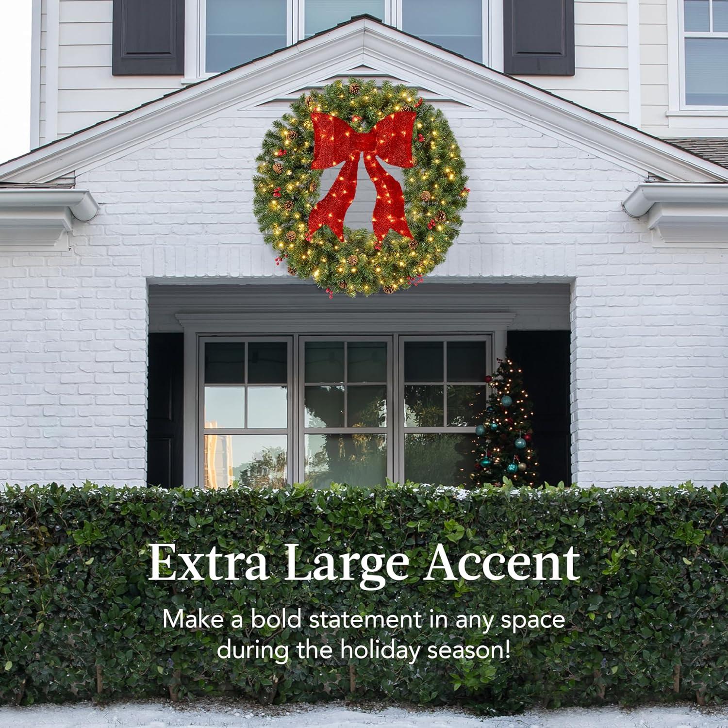 imageBest Choice Products 36in PreLit Christmas Wreath wBerries ampamp Pinecones Large Artificial IndoorOutdoor Decor for Door Mantel wRed Bow PluginGreen Spruce  Decorated