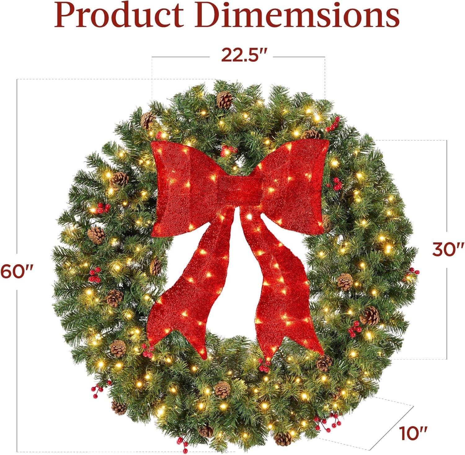 imageBest Choice Products 36in PreLit Christmas Wreath wBerries ampamp Pinecones Large Artificial IndoorOutdoor Decor for Door Mantel wRed Bow PluginGreen Spruce  Decorated