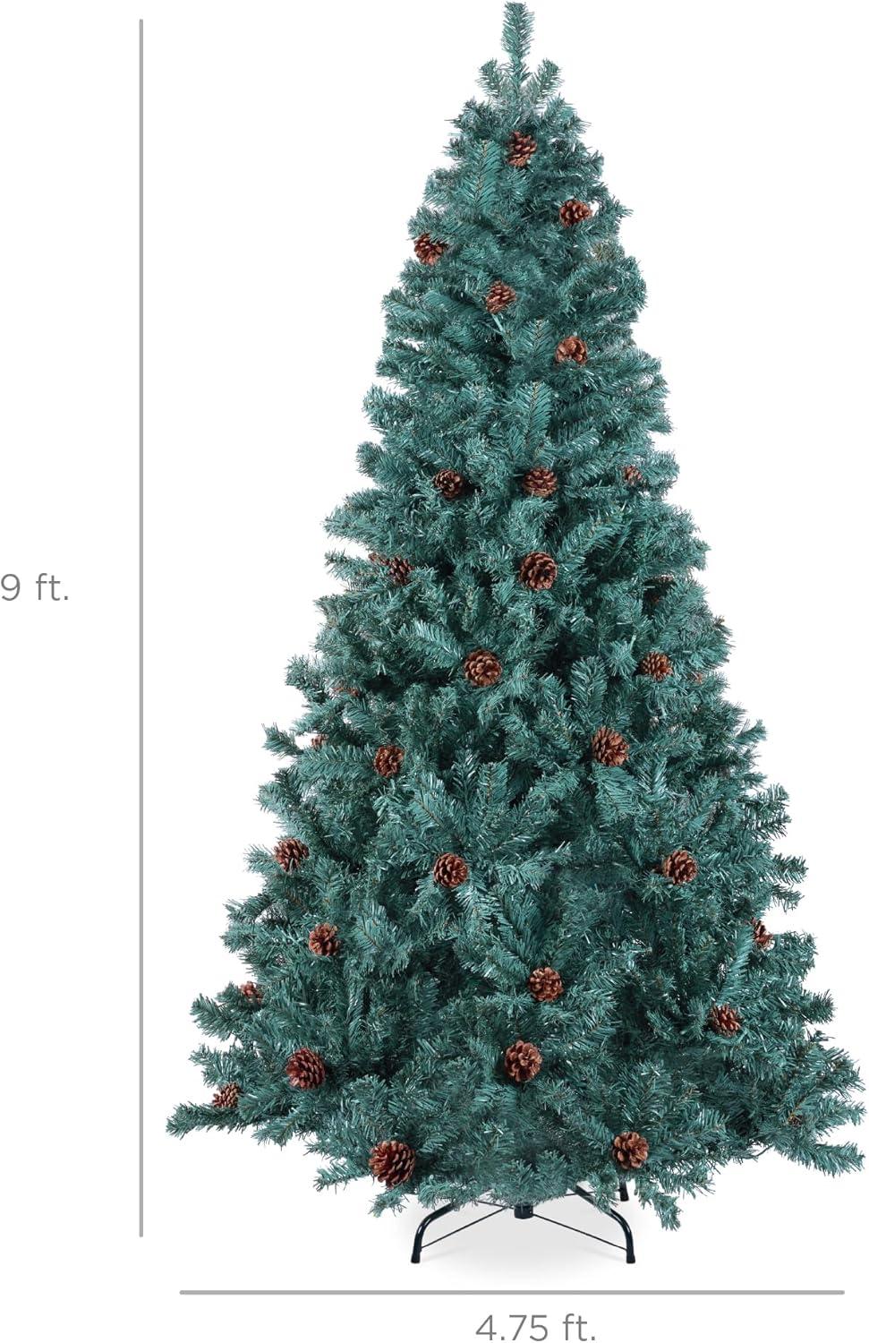 imageBest Choice Products 6ft PreDecorated Holiday Christmas Tree for Home Office Party Decoration w1000 Tips Pinecones Metal Base  Blue SpruceBlue Spruce