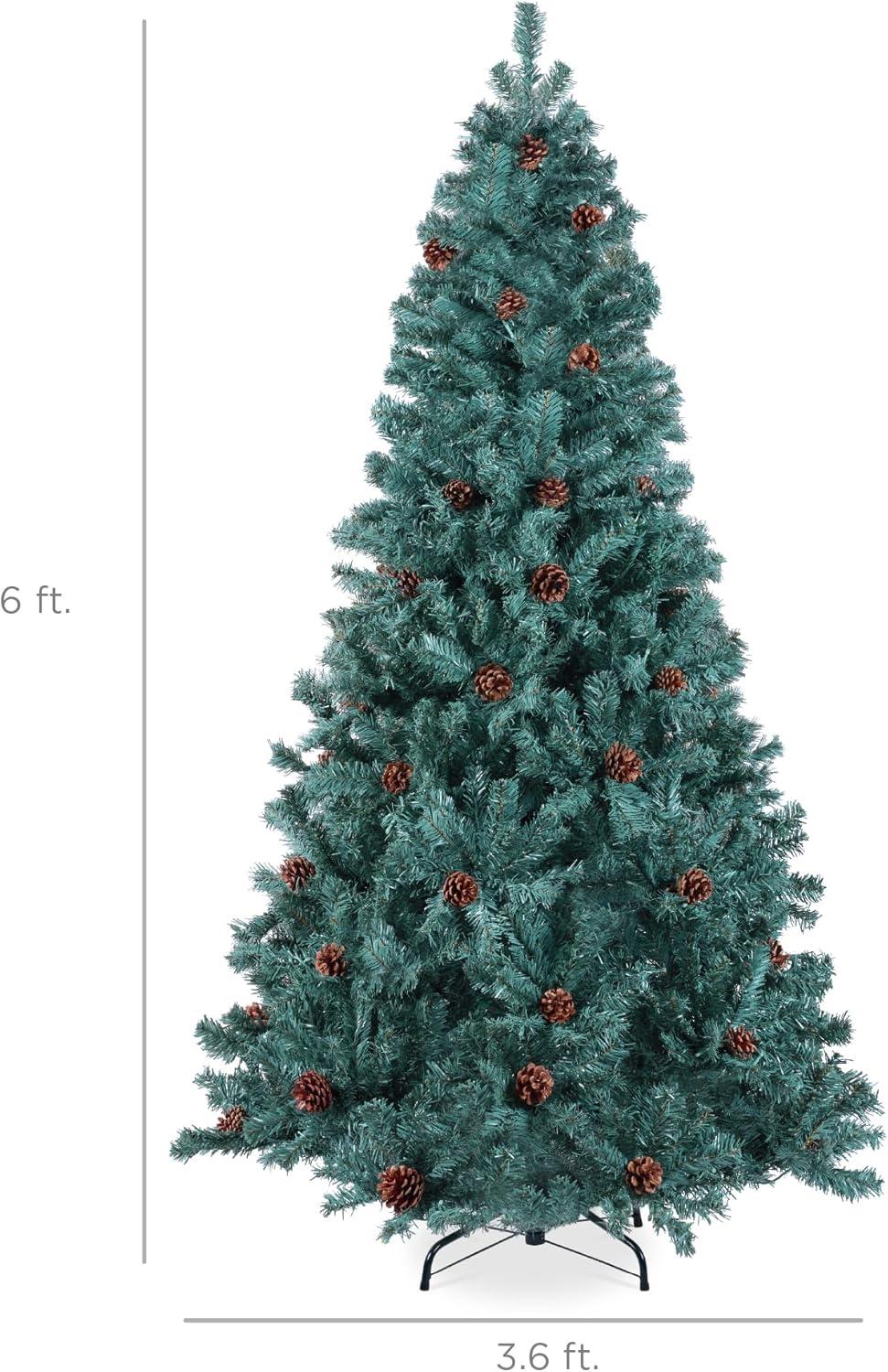 imageBest Choice Products 6ft PreDecorated Holiday Christmas Tree for Home Office Party Decoration w1000 Tips Pinecones Metal Base  Blue SpruceBlue Spruce