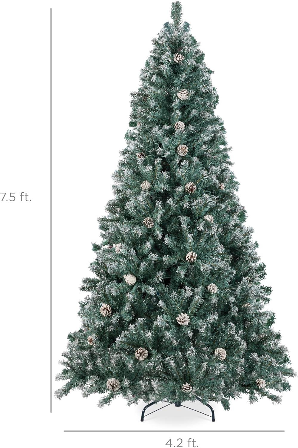 imageBest Choice Products 6ft PreDecorated Holiday Christmas Tree for Home Office Party Decoration w1000 Tips Pinecones Metal Base  Blue SpruceFlocked Blue Spruce