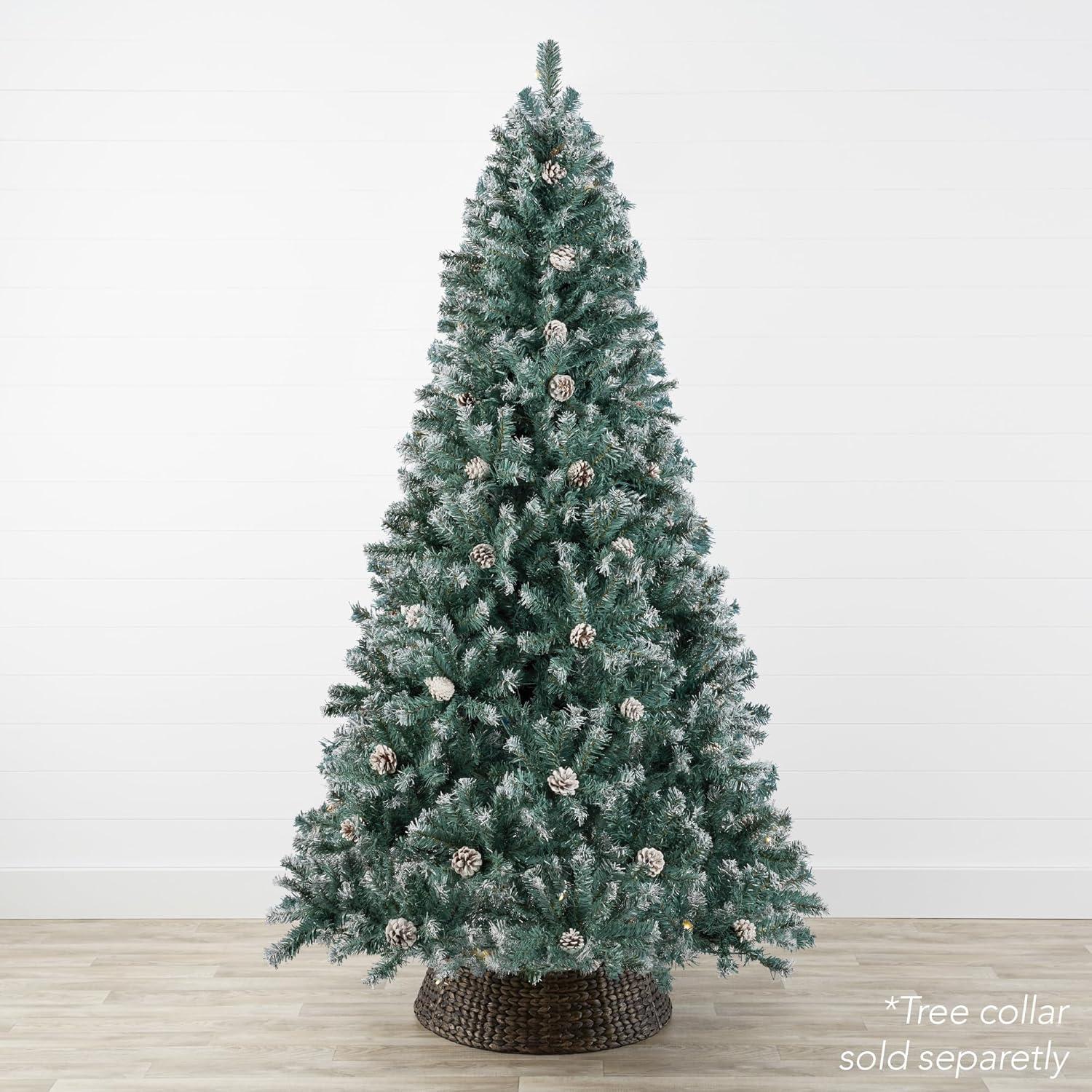 imageBest Choice Products 6ft PreDecorated Holiday Christmas Tree for Home Office Party Decoration w1000 Tips Pinecones Metal Base  Blue SpruceFlocked Blue Spruce
