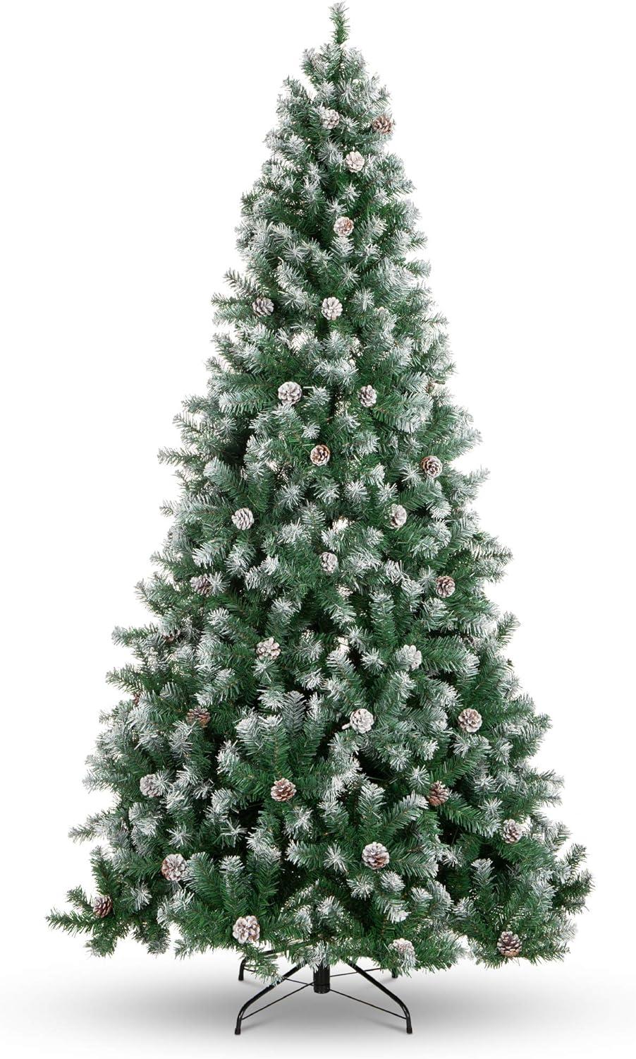 imageBest Choice Products 6ft PreDecorated Holiday Christmas Tree for Home Office Party Decoration w1000 Tips Pinecones Metal Base  Blue SpruceFlocked Green