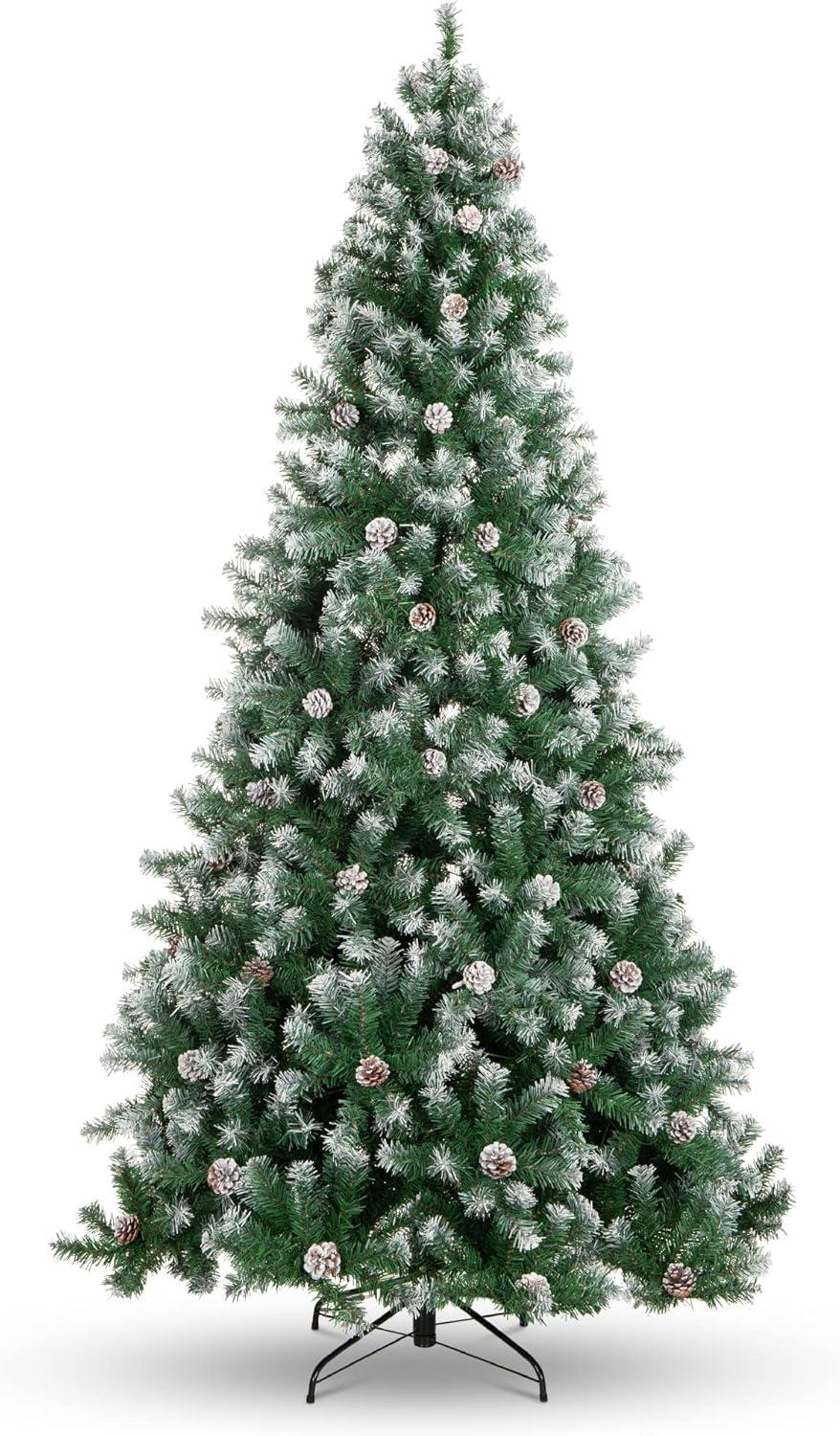 imageBest Choice Products 6ft PreDecorated Holiday Christmas Tree for Home Office Party Decoration w1000 Tips Pinecones Metal Base  Blue SpruceFlocked Green