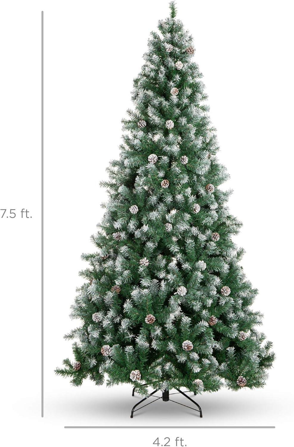 imageBest Choice Products 6ft PreDecorated Holiday Christmas Tree for Home Office Party Decoration w1000 Tips Pinecones Metal Base  Blue SpruceFlocked Green