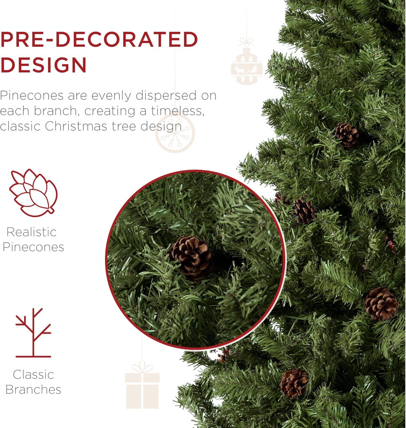 imageBest Choice Products 6ft PreDecorated Holiday Christmas Tree for Home Office Party Decoration w1000 Tips Pinecones Metal Base  Blue SpruceGreen