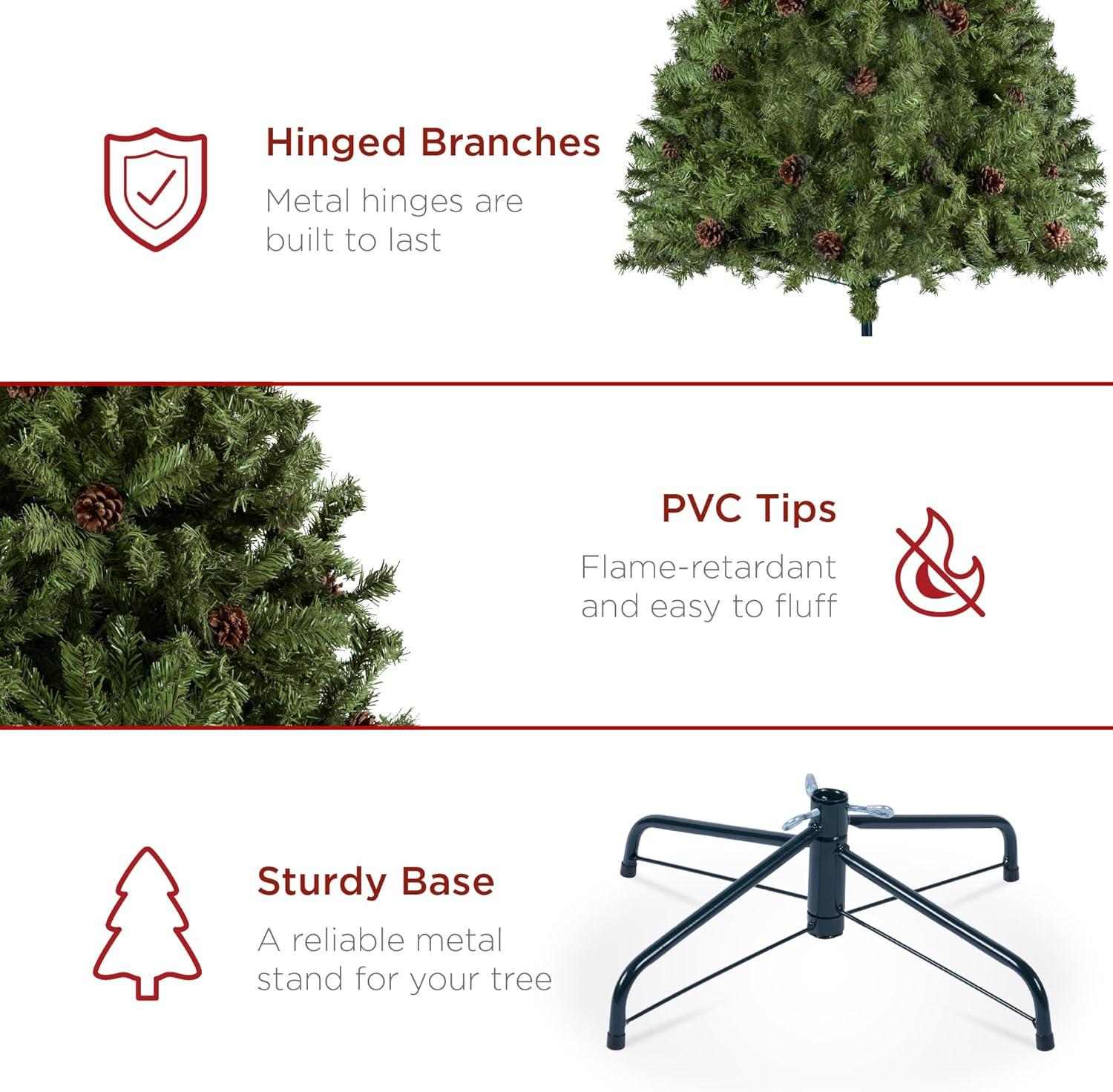 imageBest Choice Products 6ft PreDecorated Holiday Christmas Tree for Home Office Party Decoration w1000 Tips Pinecones Metal Base  Blue SpruceGreen