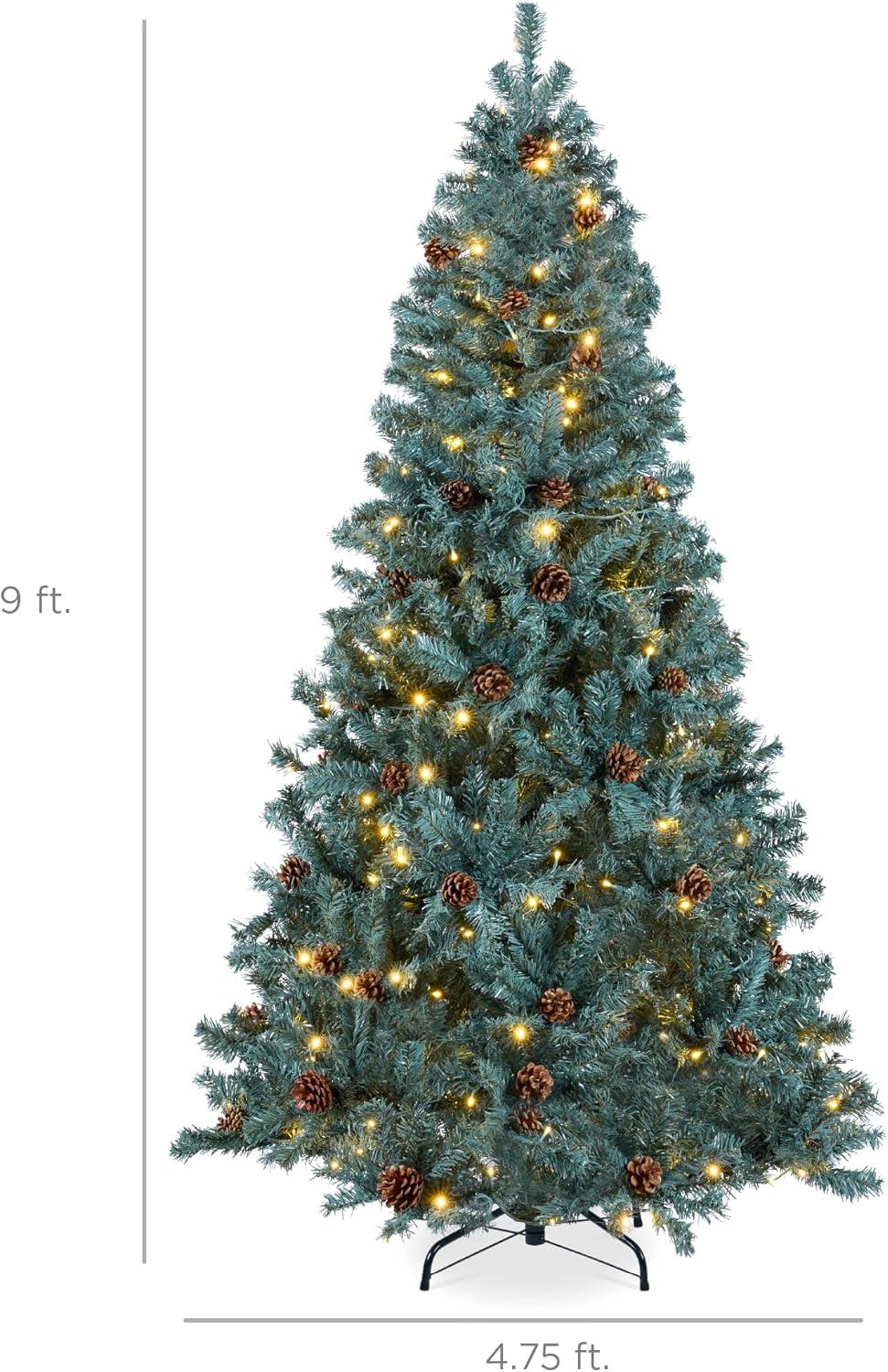 imageBest Choice Products 6ft PreLit PreDecorated Pine Artificial Christmas Tree w 1000 Flocked Frosted Tips 59 Pinecones 250 Lights Base  Blue SpruceBlue Spruce