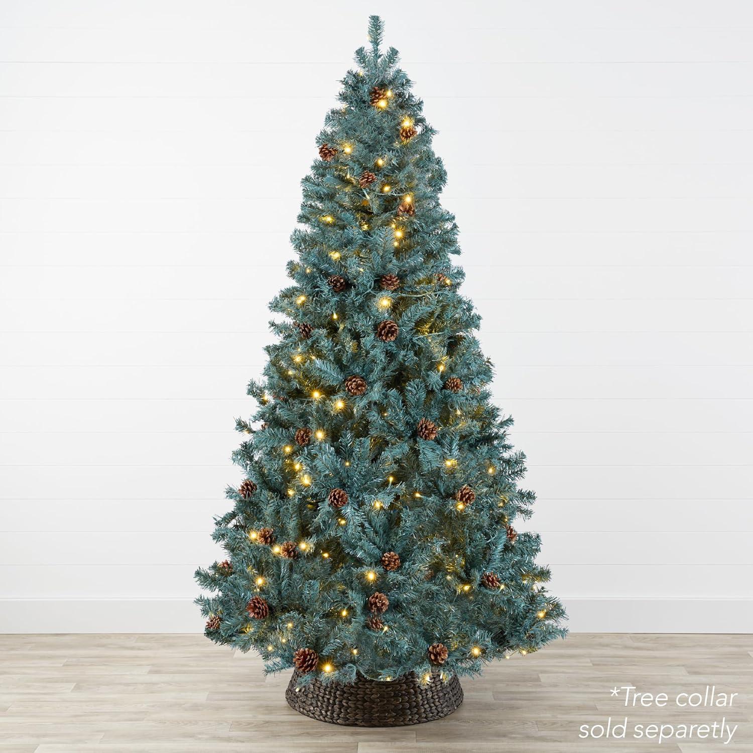 imageBest Choice Products 6ft PreLit PreDecorated Pine Artificial Christmas Tree w 1000 Flocked Frosted Tips 59 Pinecones 250 Lights Base  Blue SpruceBlue Spruce