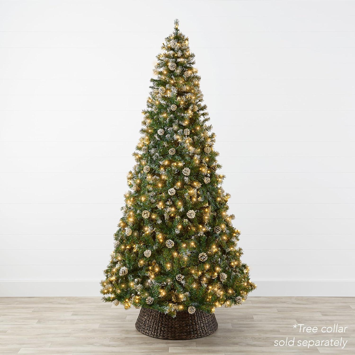 imageBest Choice Products 6ft PreLit PreDecorated Pine Artificial Christmas Tree w 1000 Flocked Frosted Tips 59 Pinecones 250 Lights Base  Blue SpruceFlocked Green