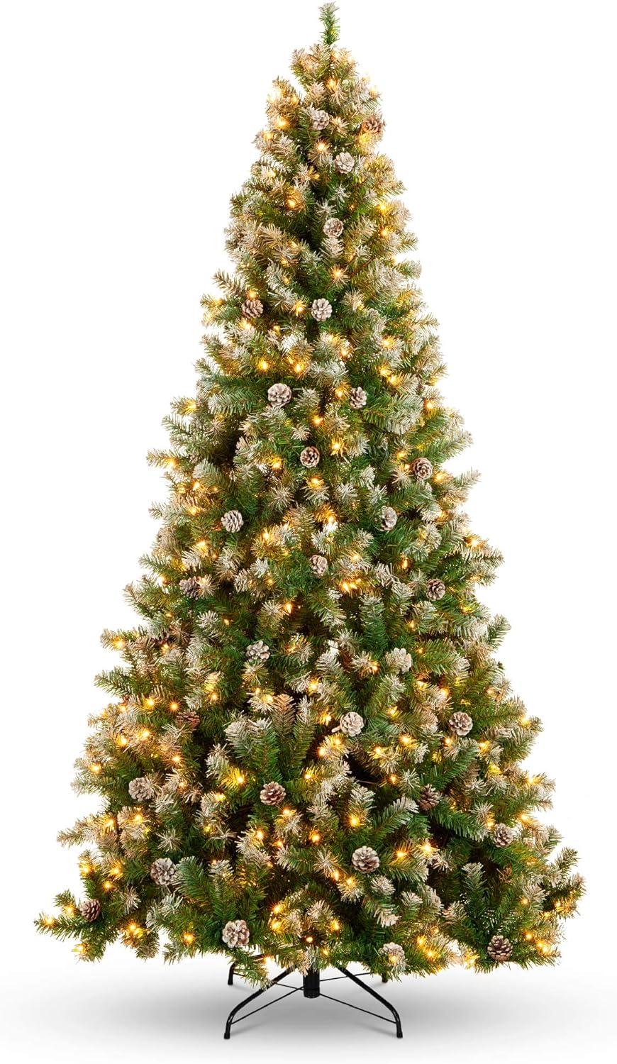 imageBest Choice Products 6ft PreLit PreDecorated Pine Artificial Christmas Tree w 1000 Flocked Frosted Tips 59 Pinecones 250 Lights Base  Blue SpruceFlocked Green