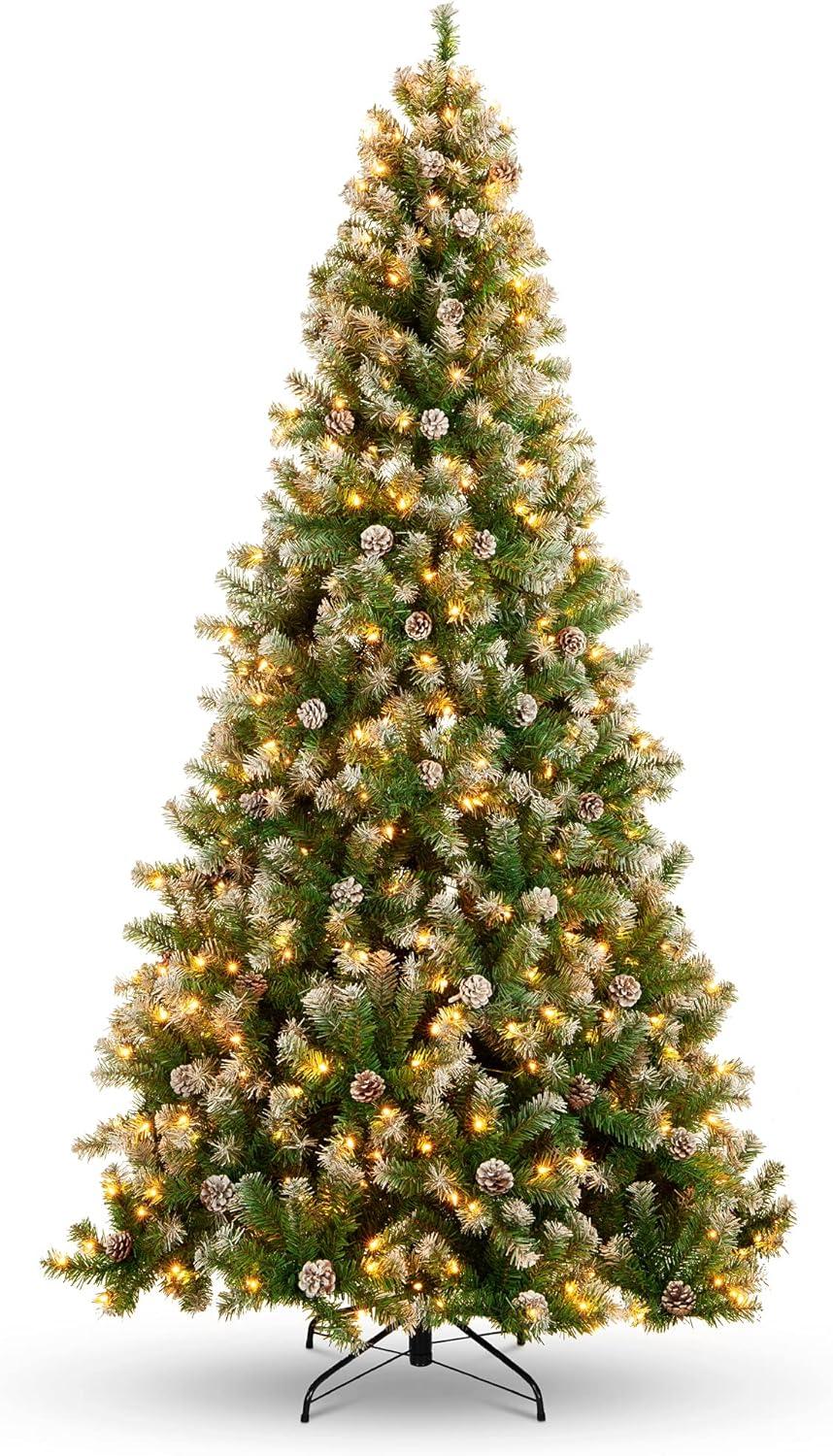 imageBest Choice Products 6ft PreLit PreDecorated Pine Artificial Christmas Tree w 1000 Flocked Frosted Tips 59 Pinecones 250 Lights Base  Blue SpruceFlocked Green