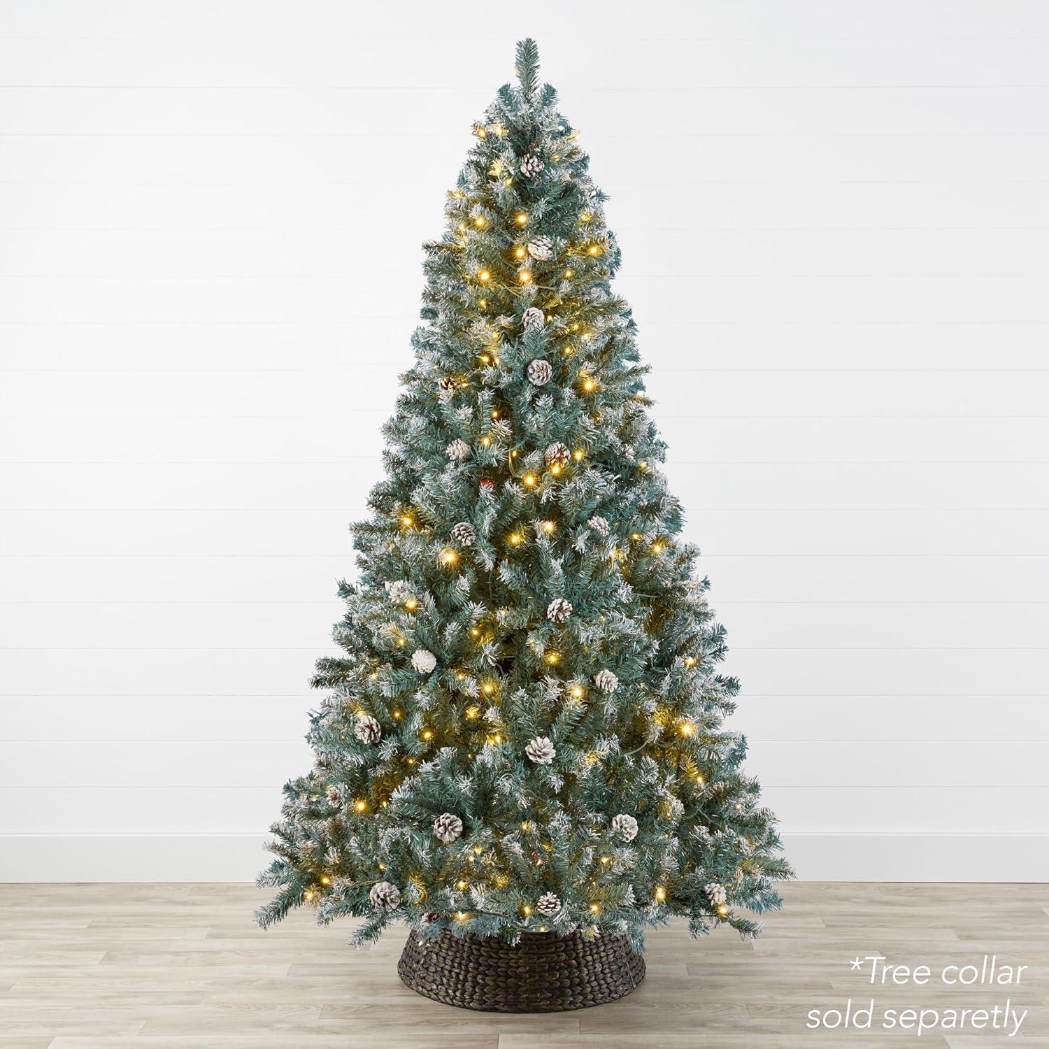 imageBest Choice Products 6ft PreLit PreDecorated Pine Artificial Christmas Tree w 1000 Flocked Frosted Tips 59 Pinecones 250 Lights Base  Blue SpruceFlocked Blue Spruce