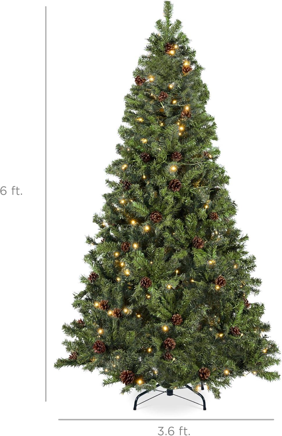 imageBest Choice Products 6ft PreLit PreDecorated Pine Artificial Christmas Tree w 1000 Flocked Frosted Tips 59 Pinecones 250 Lights Base  Blue SpruceGreen