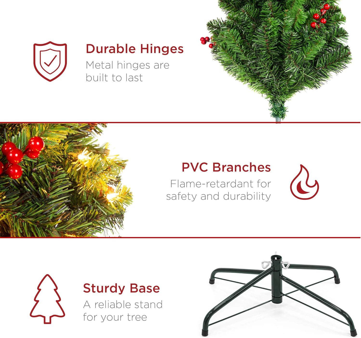 imageBest Choice Products 6ft PreLit Spruce Pencil Christmas Tree PreDecorated for Home Office Party Holiday Decoration w 618 Tips 250 Lights Pine Cones Metal Hinges ampamp Base  Green6ft