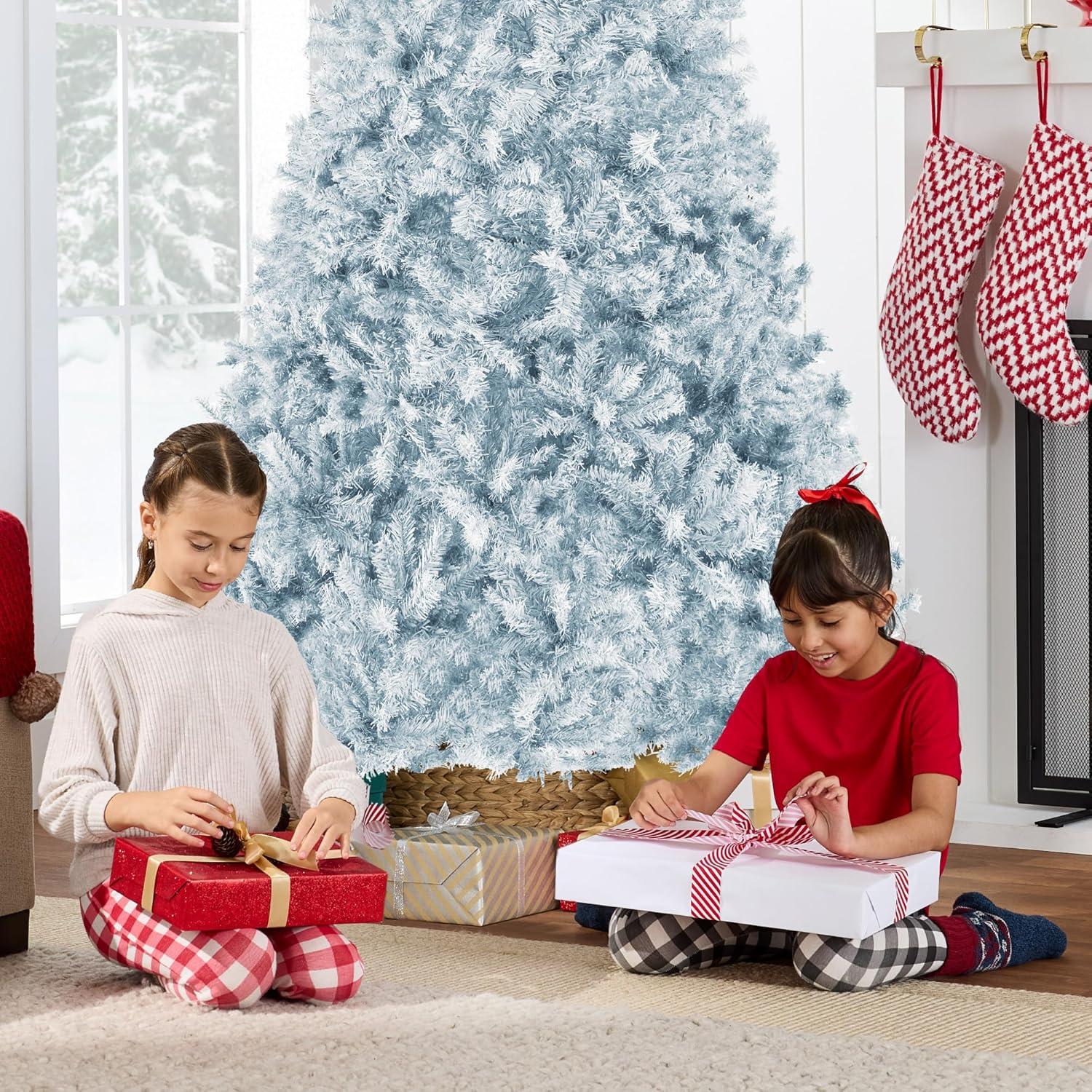 imageBest Choice Products Artificial Christmas Tree 6ft Premium Unlit Pine Design Dense Branches Realistic Holiday Dcor wEasy Assembly  Frosted PineIce Blue