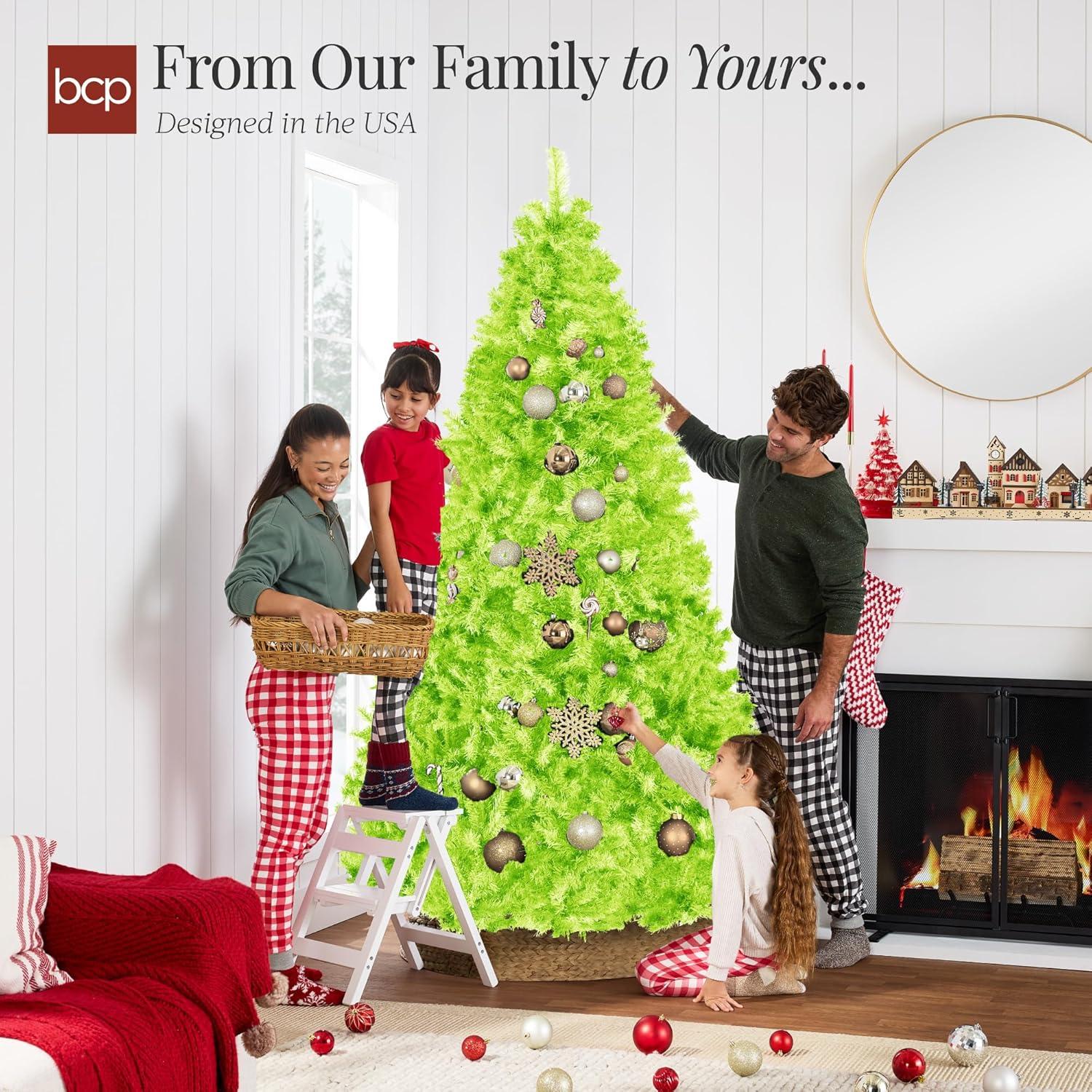 imageBest Choice Products Artificial Christmas Tree 6ft Premium Unlit Pine Design Dense Branches Realistic Holiday Dcor wEasy Assembly  Frosted PineLime Green