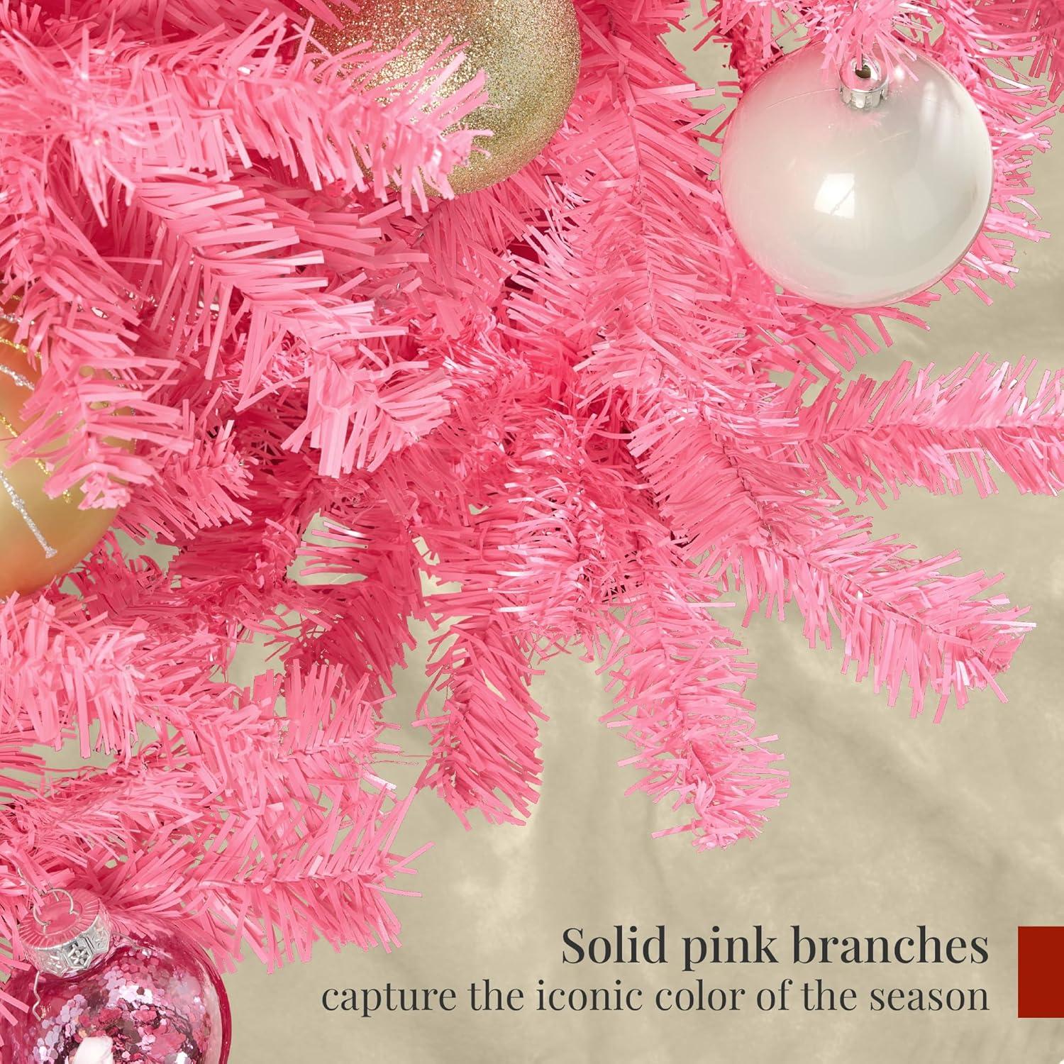 imageBest Choice Products Artificial Christmas Tree 6ft Premium Unlit Pine Design Dense Branches Realistic Holiday Dcor wEasy Assembly  Frosted PinePink