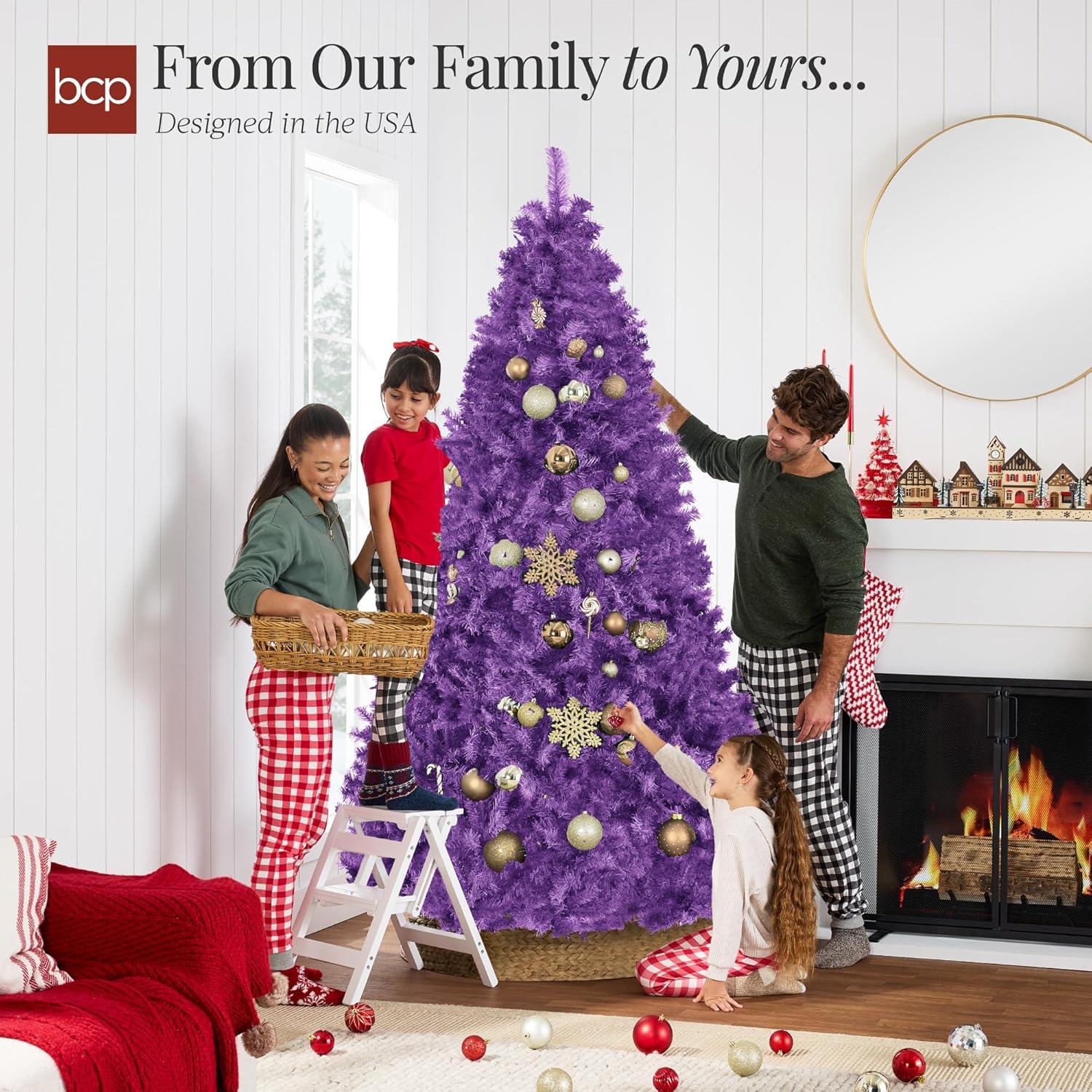 imageBest Choice Products Artificial Christmas Tree 6ft Premium Unlit Pine Design Dense Branches Realistic Holiday Dcor wEasy Assembly  Frosted PinePurple