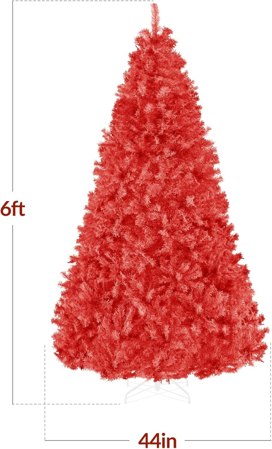 imageBest Choice Products Artificial Christmas Tree 6ft Premium Unlit Pine Design Dense Branches Realistic Holiday Dcor wEasy Assembly  Frosted PineRed