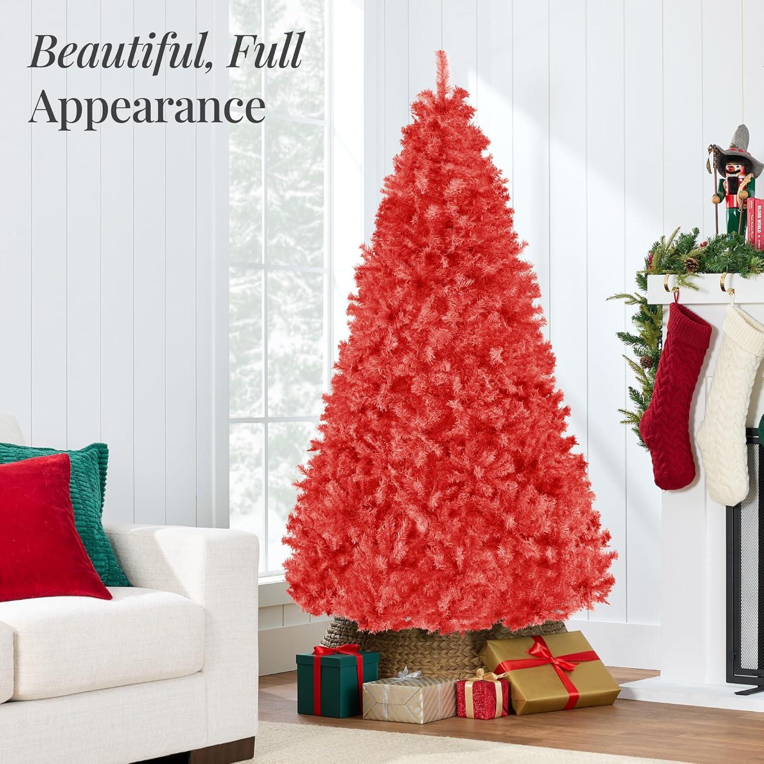 imageBest Choice Products Artificial Christmas Tree 6ft Premium Unlit Pine Design Dense Branches Realistic Holiday Dcor wEasy Assembly  Frosted PineRed