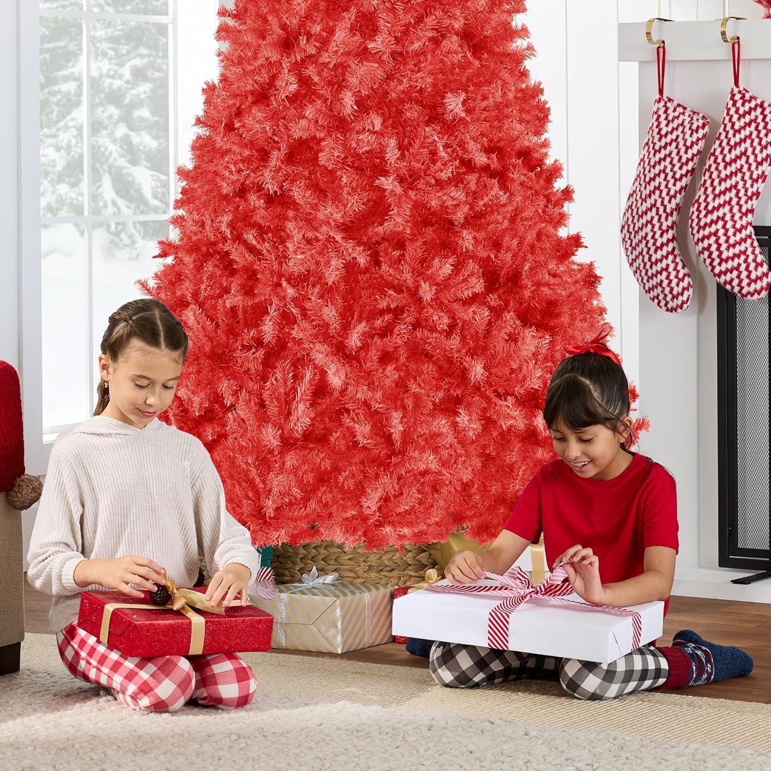 imageBest Choice Products Artificial Christmas Tree 6ft Premium Unlit Pine Design Dense Branches Realistic Holiday Dcor wEasy Assembly  Frosted PineRed