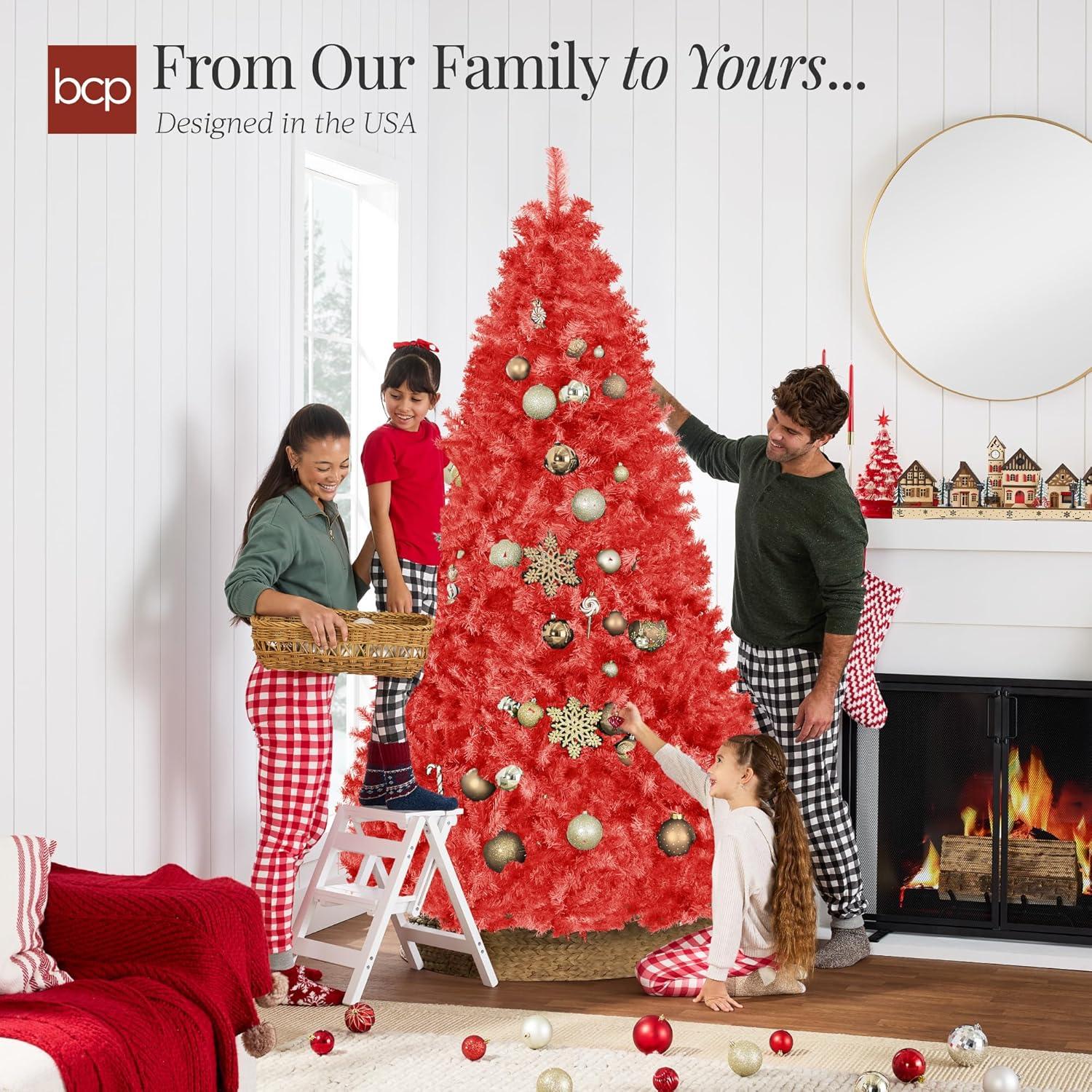imageBest Choice Products Artificial Christmas Tree 6ft Premium Unlit Pine Design Dense Branches Realistic Holiday Dcor wEasy Assembly  Frosted PineRed