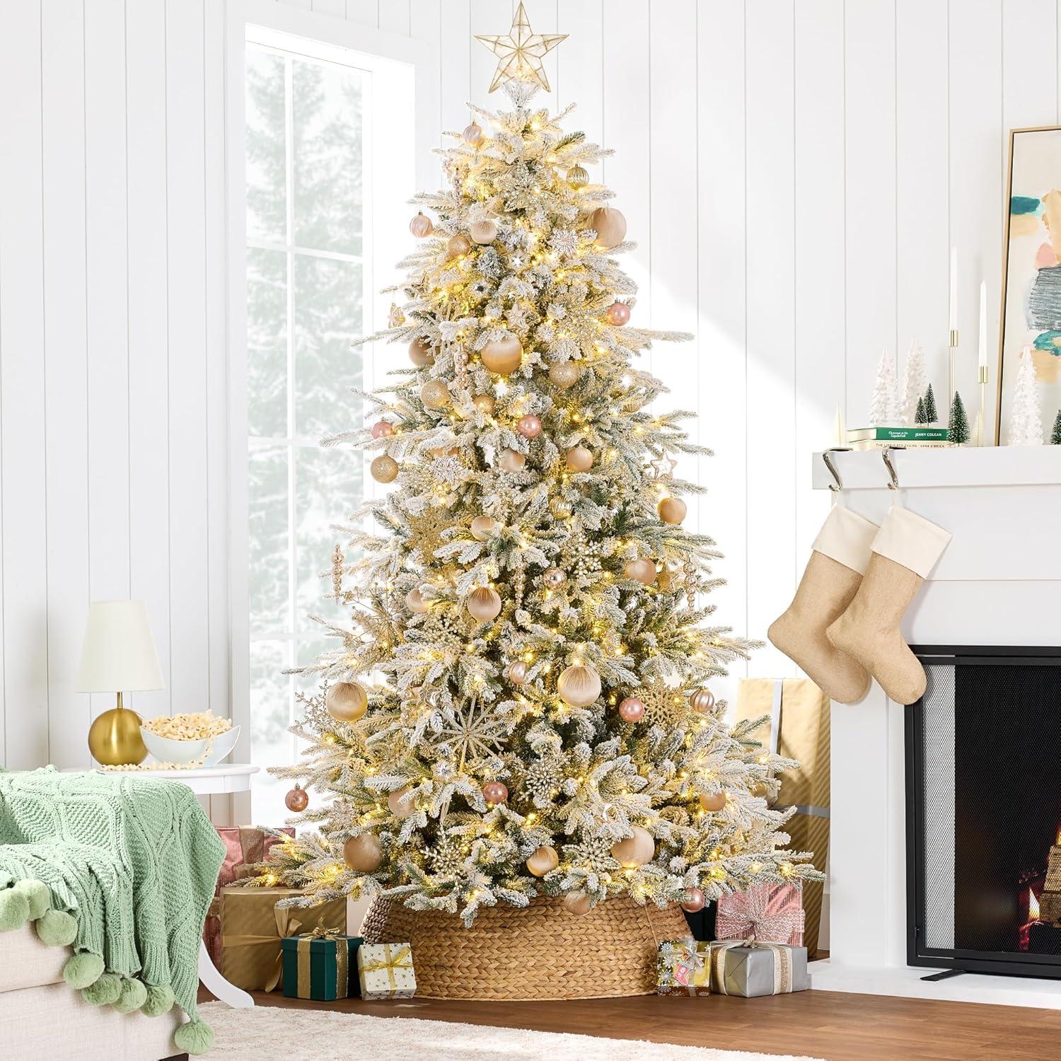 imageBest Choice Products Full Aspen Christmas Tree 6ft Prelit Realistic Noble Fir w 450 Glowing Micro LED Lights 2in1 White ampamp MulticolorFlocked