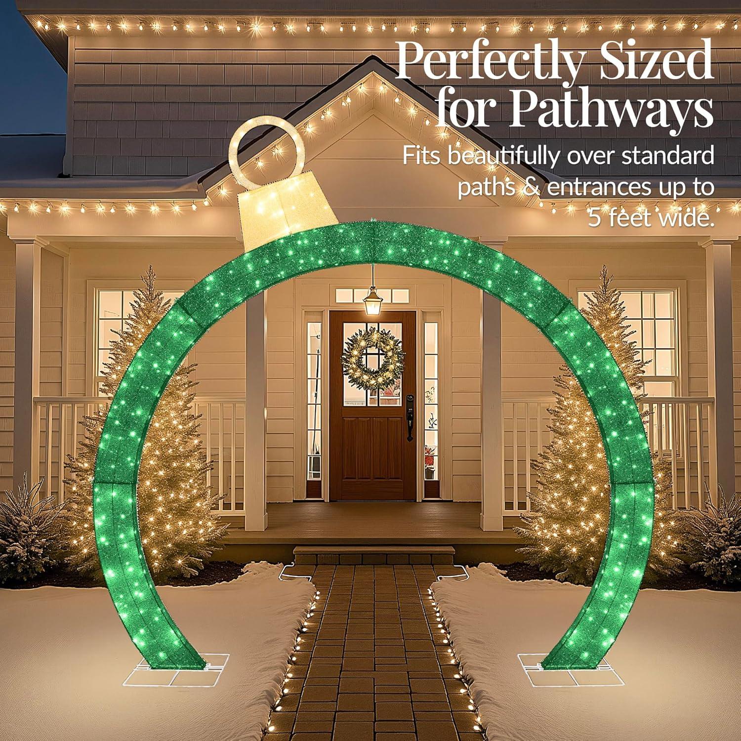 imageBest Choice Products Large Outdoor Christmas Lighted Archway Decoration 95ft XL with Gold Ornament Cap 330 LED Lights Holiday Yard Dcor  RedGreen