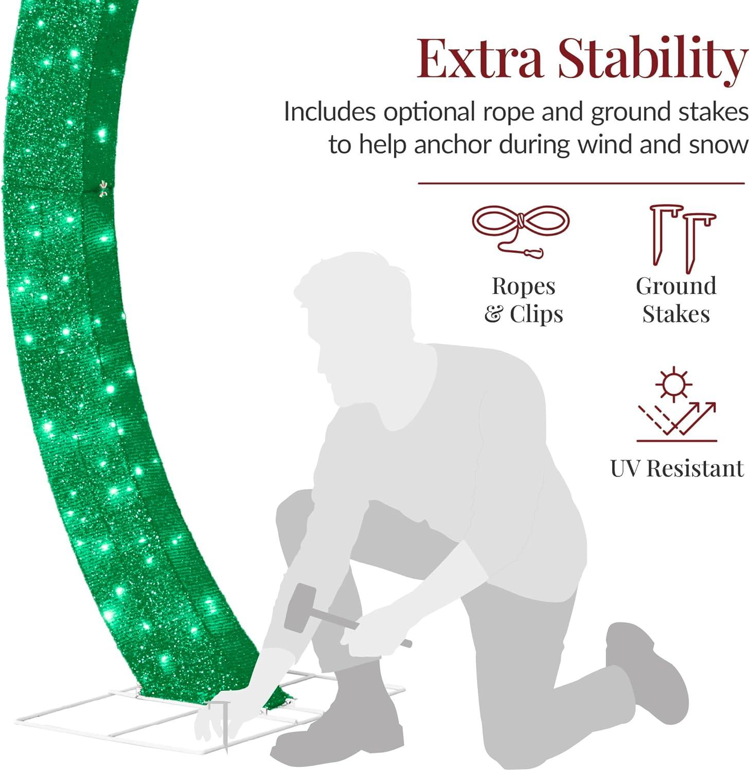 imageBest Choice Products Large Outdoor Christmas Lighted Archway Decoration 95ft XL with Gold Ornament Cap 330 LED Lights Holiday Yard Dcor  RedGreen