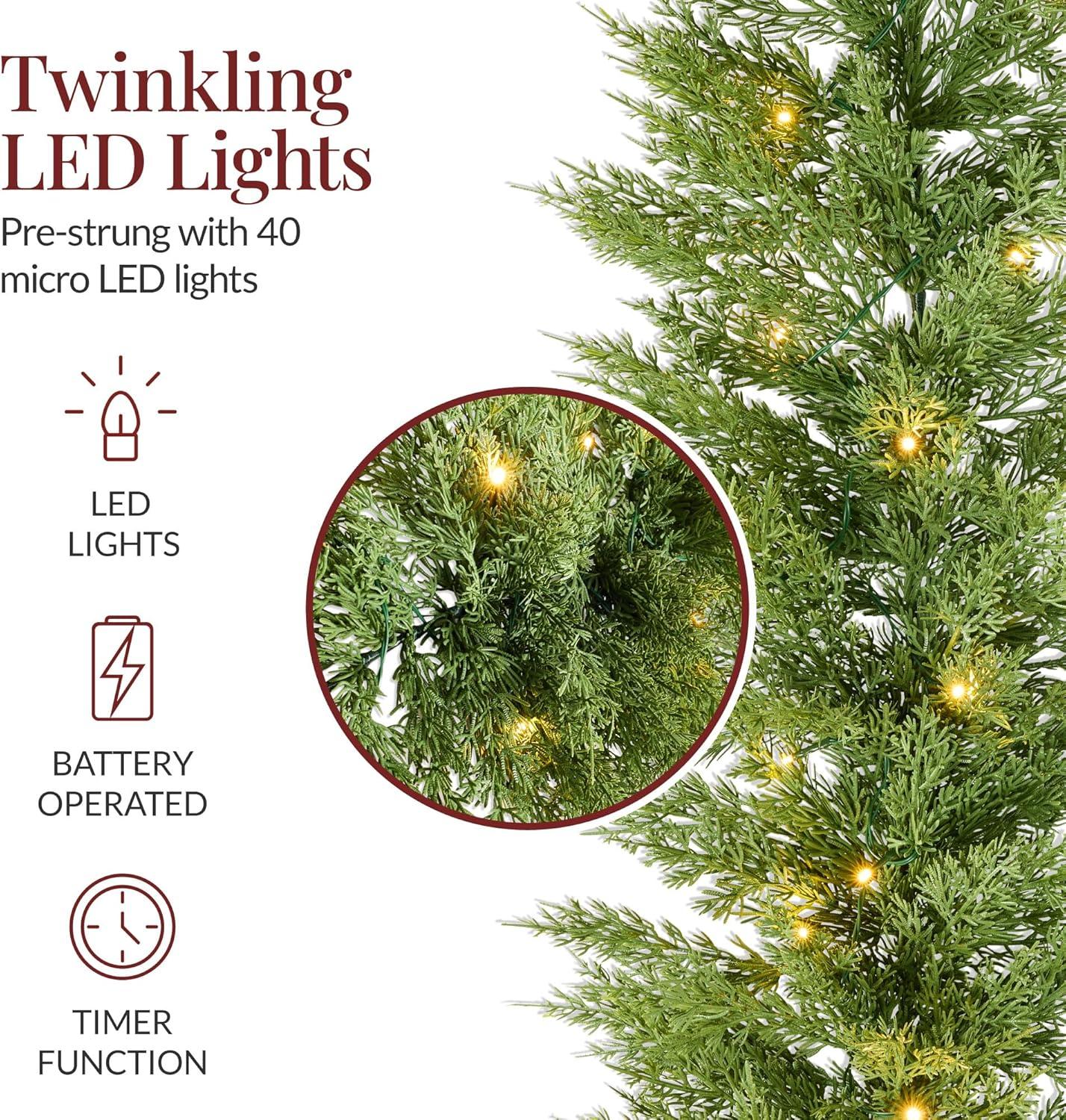 imageBest Choice Products PreLit Cedar Cypress Christmas Garland wTwinkling LEDs 9Ft Realistic Indoor Holiday Accent Decor for Door Mantle Battery6ft