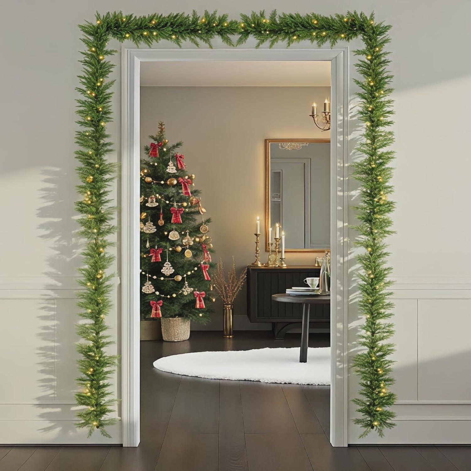 imageBest Choice Products PreLit Cedar Cypress Christmas Garland wTwinkling LEDs 9Ft Realistic Indoor Holiday Accent Decor for Door Mantle Battery9ft