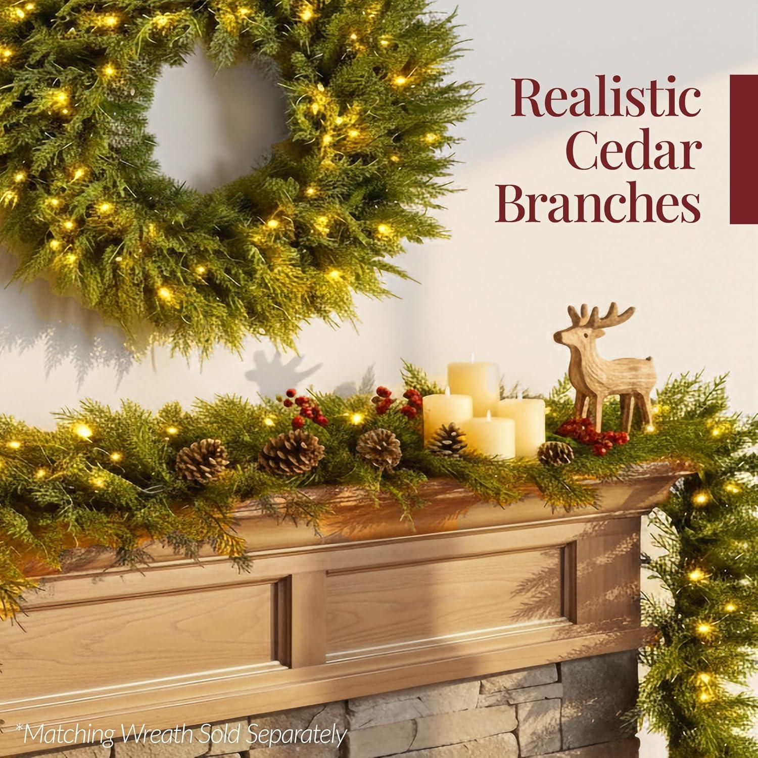 imageBest Choice Products PreLit Cedar Cypress Christmas Garland wTwinkling LEDs 9Ft Realistic Indoor Holiday Accent Decor for Door Mantle Battery9ft