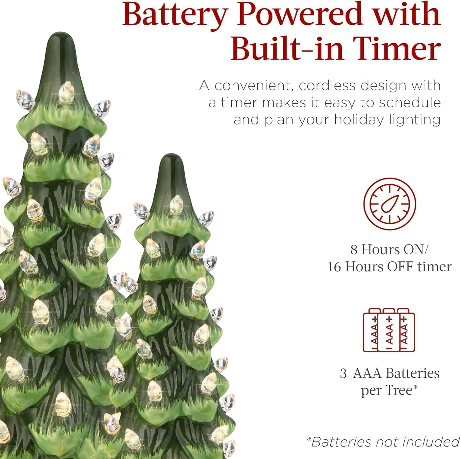 imageBest Choice Products Set of 3 XL Ceramic Christmas Trees PreLit HandPainted Tabletop Holiday Dcor wMulticolor Bulbs LED Lights  GreenGreen W Warm White Lights