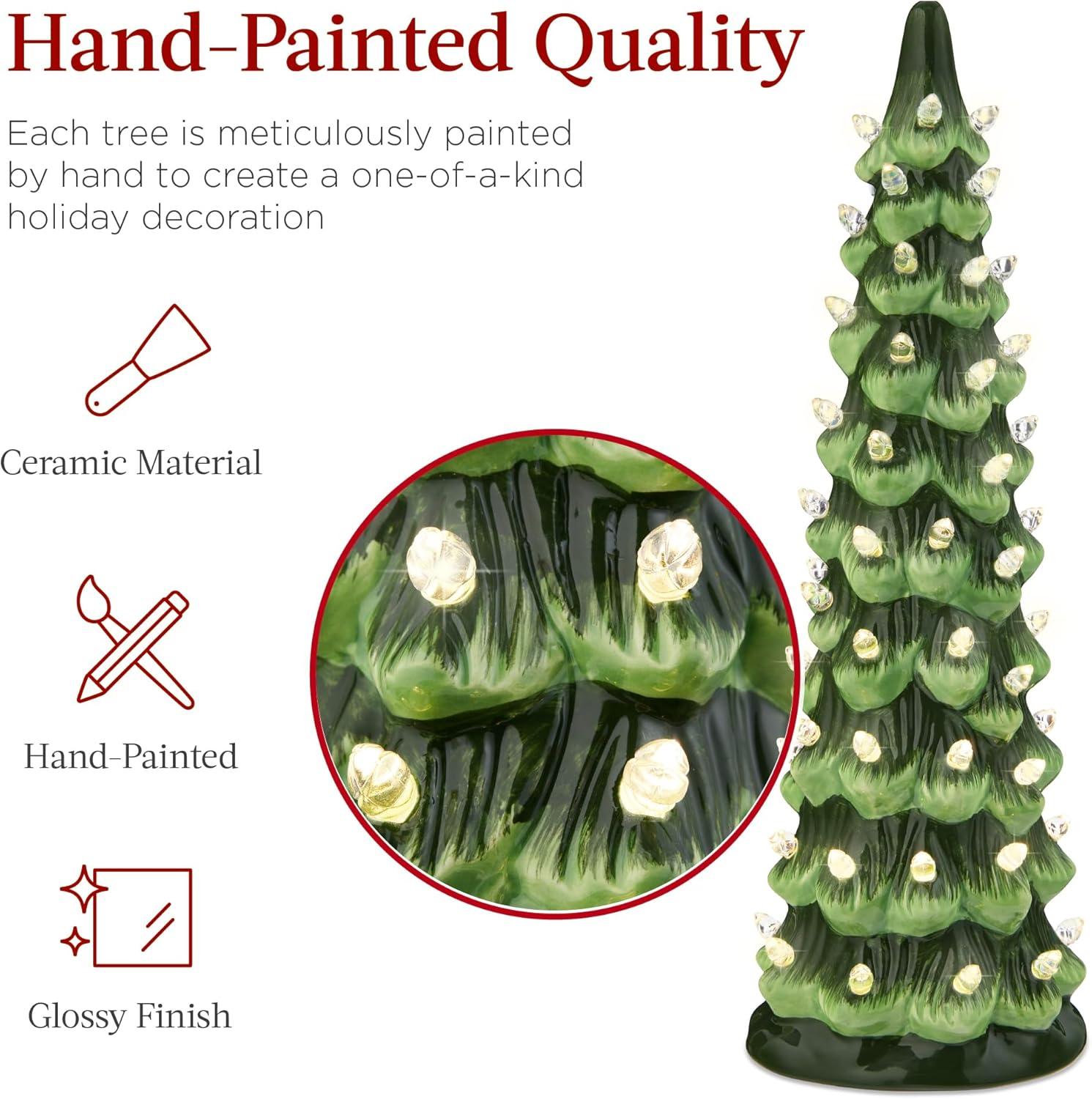 imageBest Choice Products Set of 3 XL Ceramic Christmas Trees PreLit HandPainted Tabletop Holiday Dcor wMulticolor Bulbs LED Lights  GreenGreen W Warm White Lights