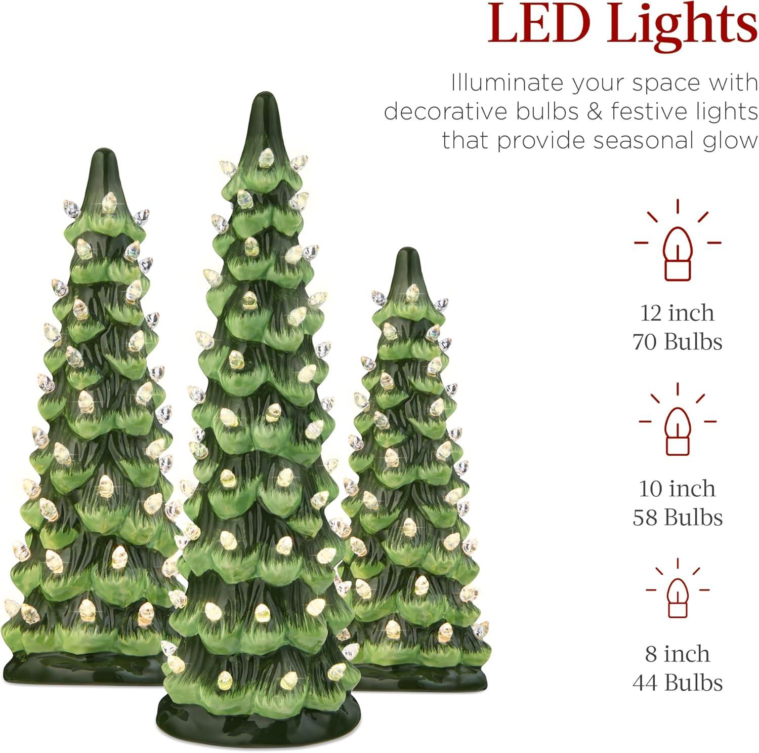 imageBest Choice Products Set of 3 XL Ceramic Christmas Trees PreLit HandPainted Tabletop Holiday Dcor wMulticolor Bulbs LED Lights  GreenGreen W Warm White Lights