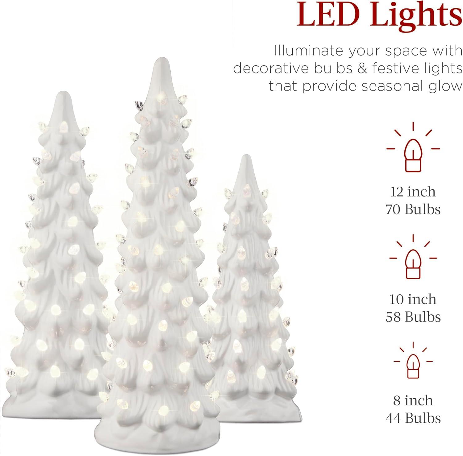 imageBest Choice Products Set of 3 XL Ceramic Christmas Trees PreLit HandPainted Tabletop Holiday Dcor wMulticolor Bulbs LED Lights  GreenWhite W Warm White Lights
