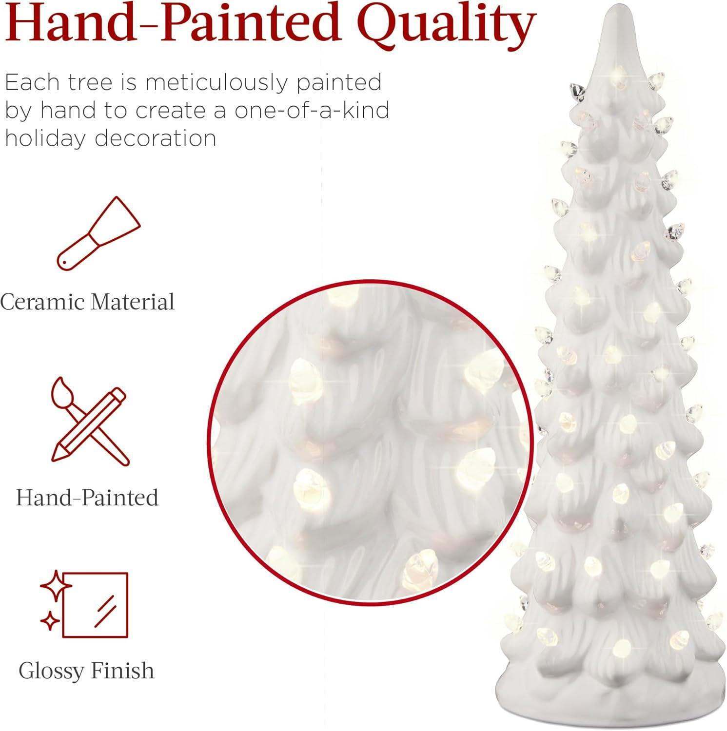 imageBest Choice Products Set of 3 XL Ceramic Christmas Trees PreLit HandPainted Tabletop Holiday Dcor wMulticolor Bulbs LED Lights  GreenWhite W Warm White Lights