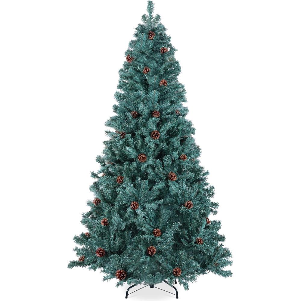 imageBest Choice Products 6ft PreDecorated Holiday Christmas Tree for Home Office Party Decoration w1000 Tips Pinecones Metal Base  Blue SpruceBlue Spruce