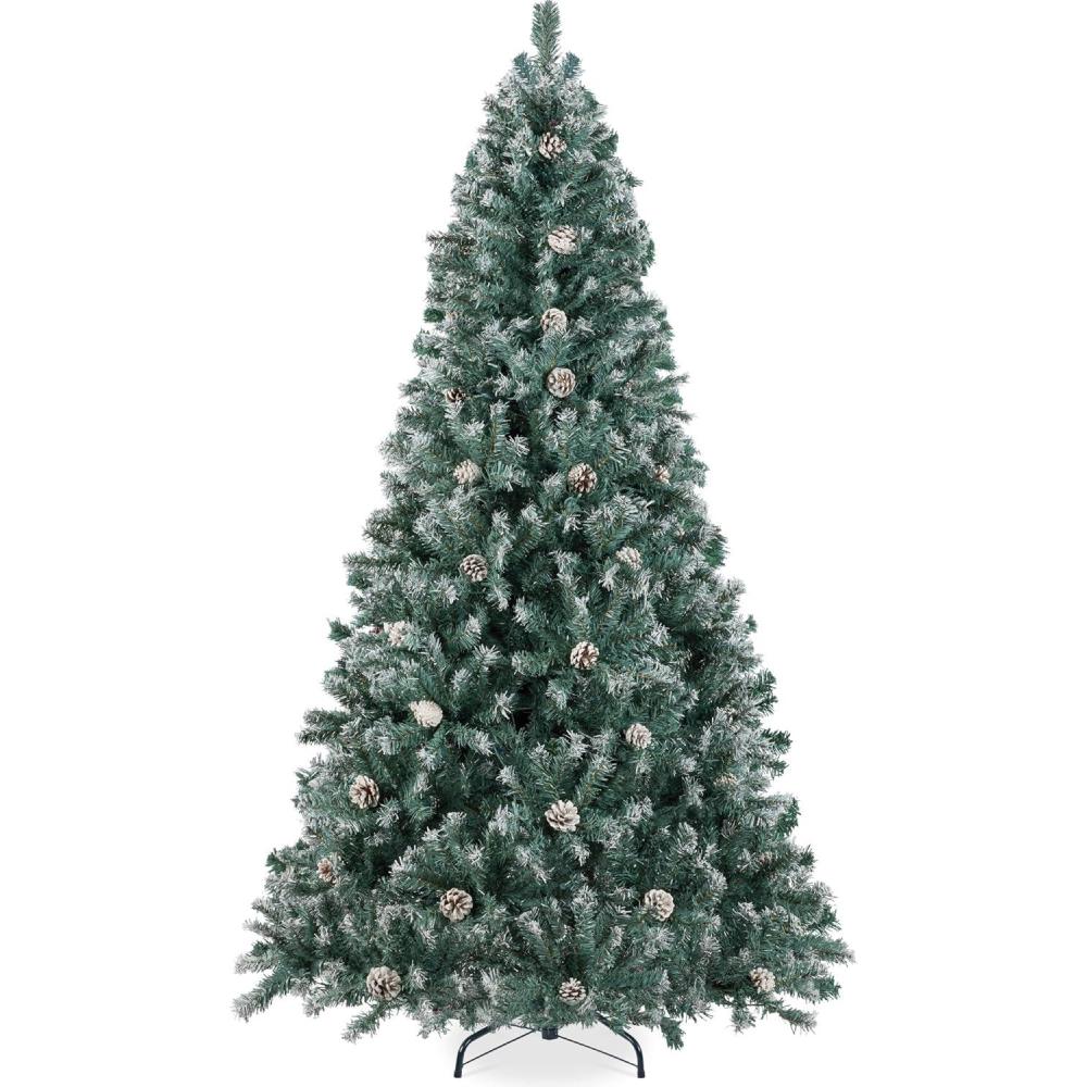 imageBest Choice Products 6ft PreDecorated Holiday Christmas Tree for Home Office Party Decoration w1000 Tips Pinecones Metal Base  Blue SpruceFlocked Blue Spruce